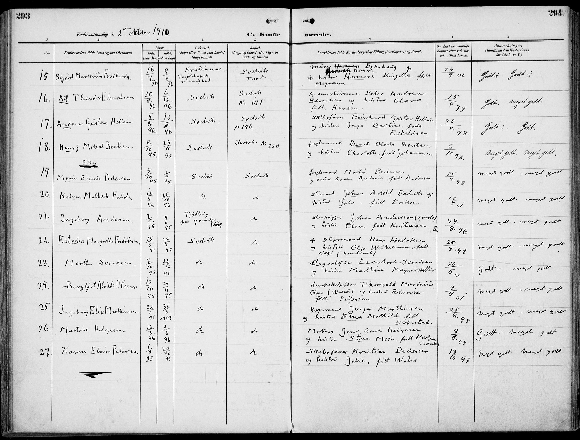 Strømm kirkebøker, AV/SAKO-A-322/F/Fb/L0002: Parish register (official) no. II 2, 1900-1919, p. 293-294