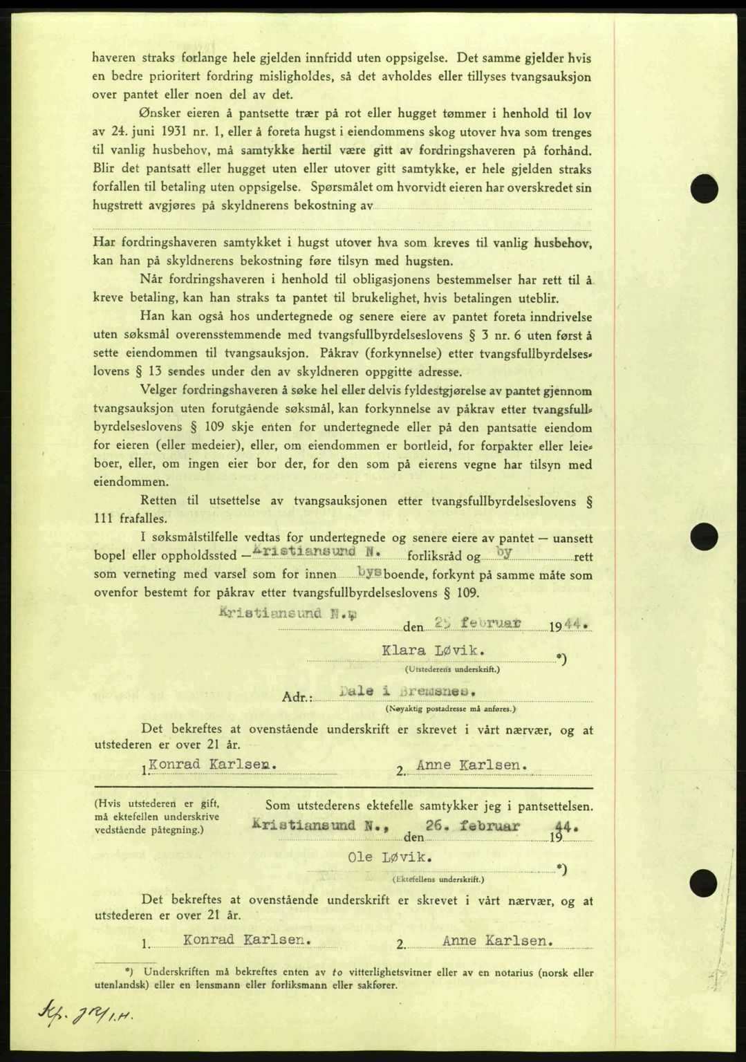 Nordmøre sorenskriveri, AV/SAT-A-4132/1/2/2Ca: Mortgage book no. B91, 1943-1944, Diary no: : 533/1944