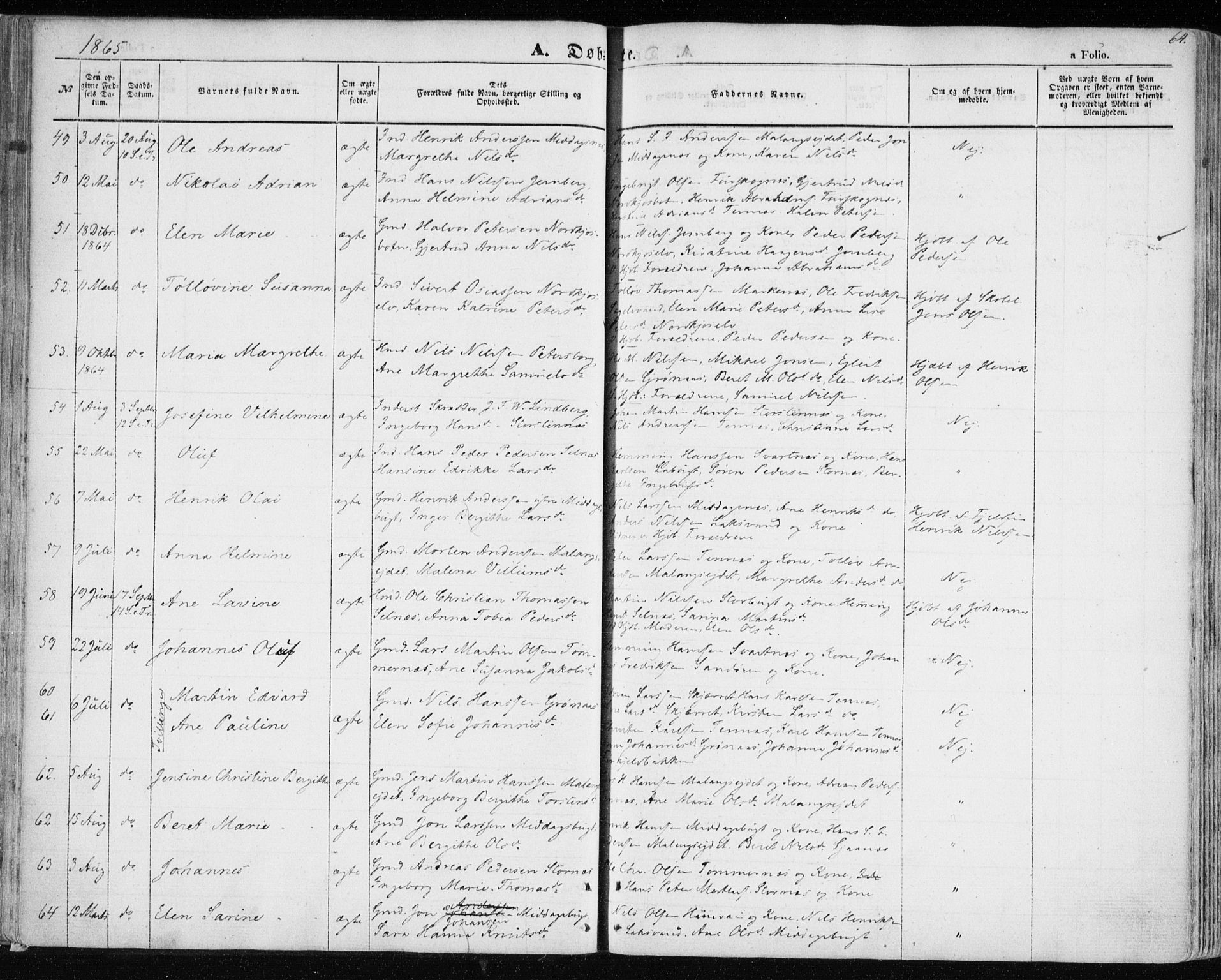 Balsfjord sokneprestembete, SATØ/S-1303/G/Ga/L0003kirke: Parish register (official) no. 3, 1856-1870, p. 64