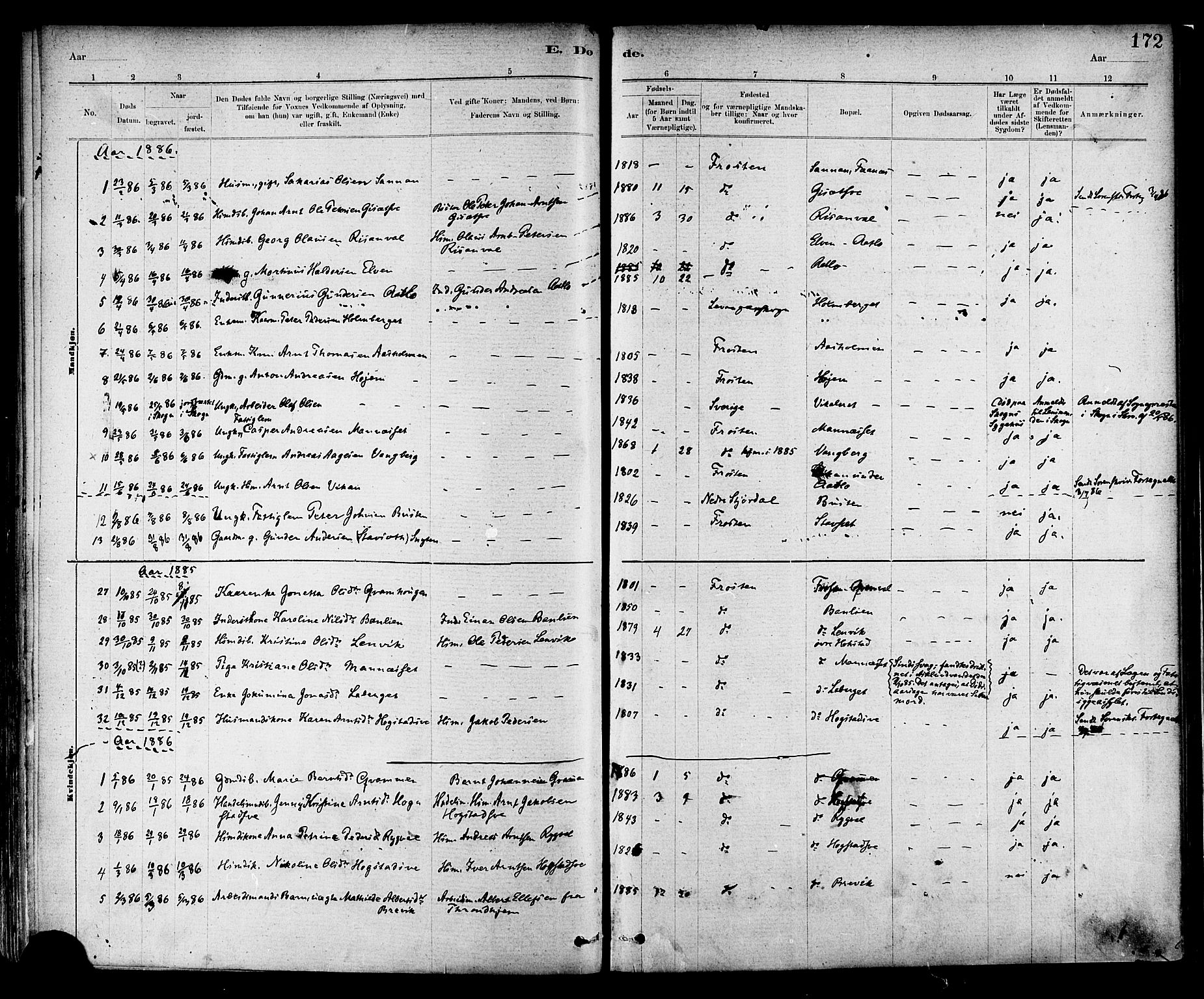 Ministerialprotokoller, klokkerbøker og fødselsregistre - Nord-Trøndelag, AV/SAT-A-1458/713/L0120: Parish register (official) no. 713A09, 1878-1887, p. 172