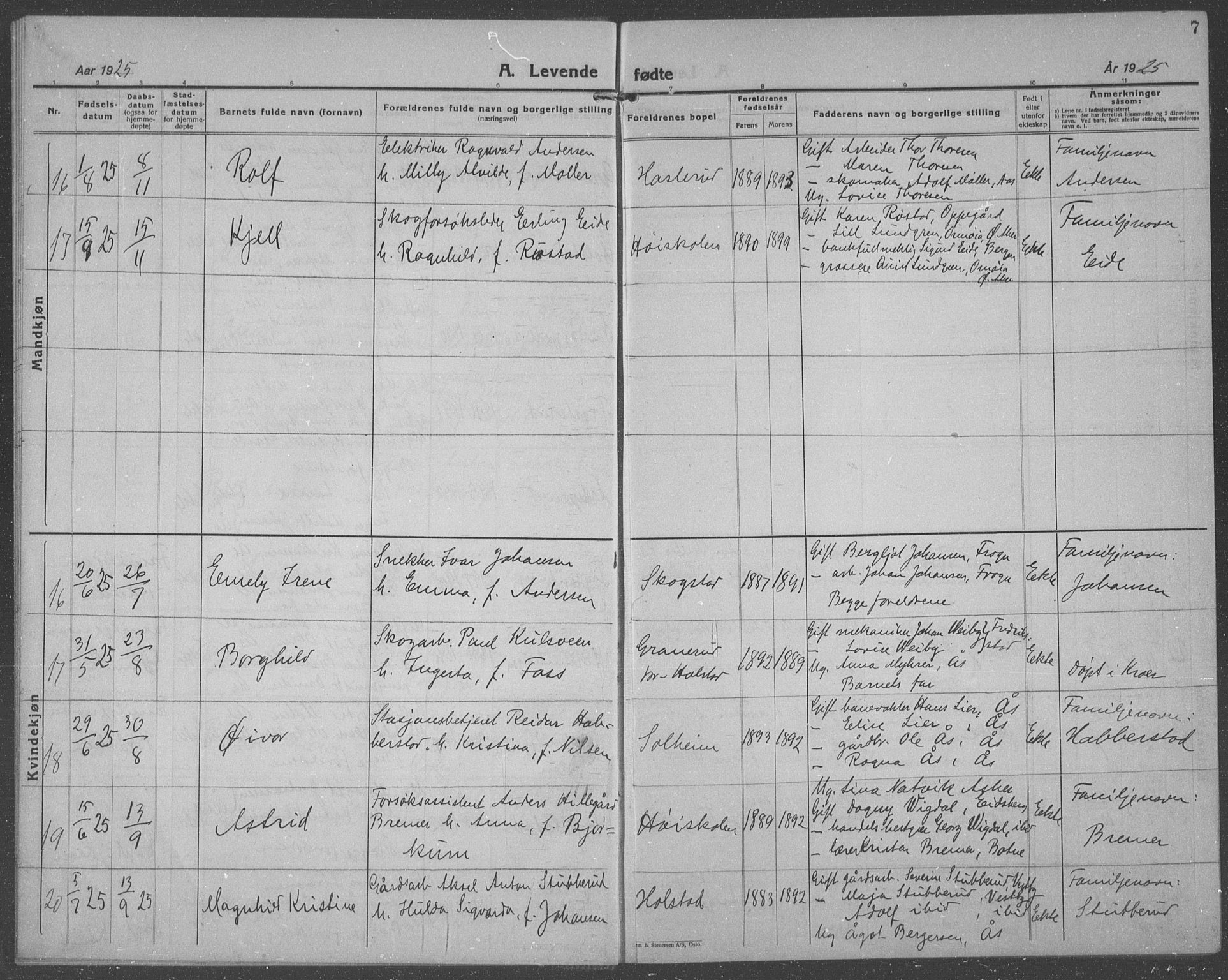 Ås prestekontor Kirkebøker, AV/SAO-A-10894/G/Ga/L0006: Parish register (copy) no. I 6, 1925-1940, p. 7