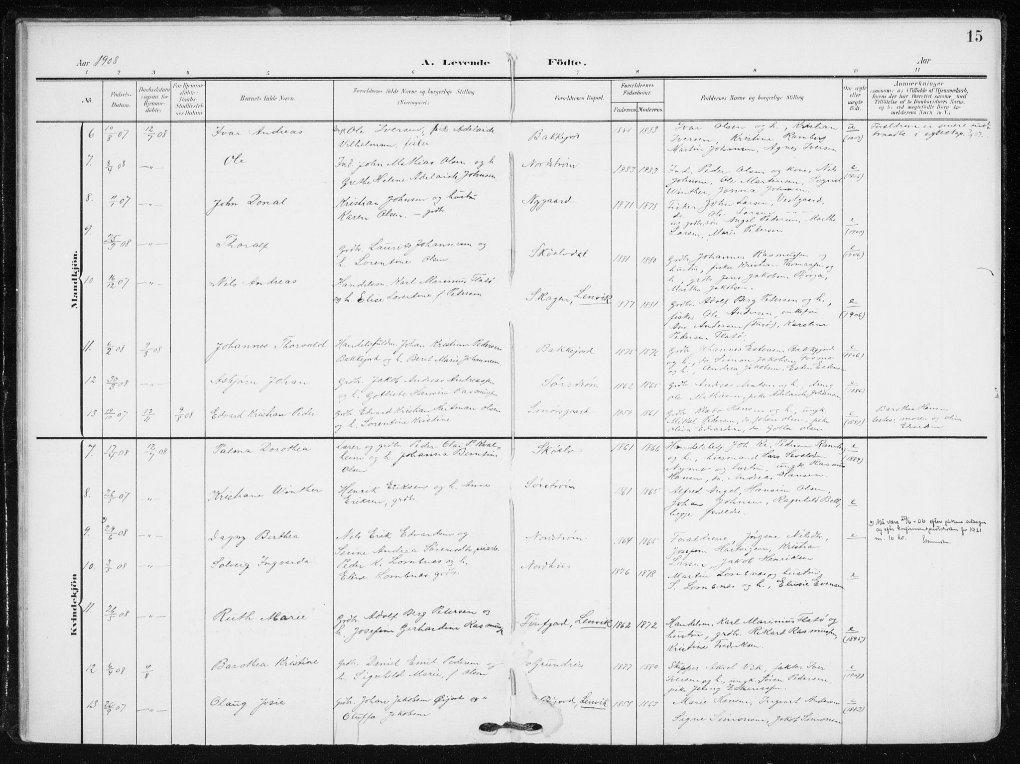 Tranøy sokneprestkontor, SATØ/S-1313/I/Ia/Iaa/L0012kirke: Parish register (official) no. 12, 1905-1918, p. 15