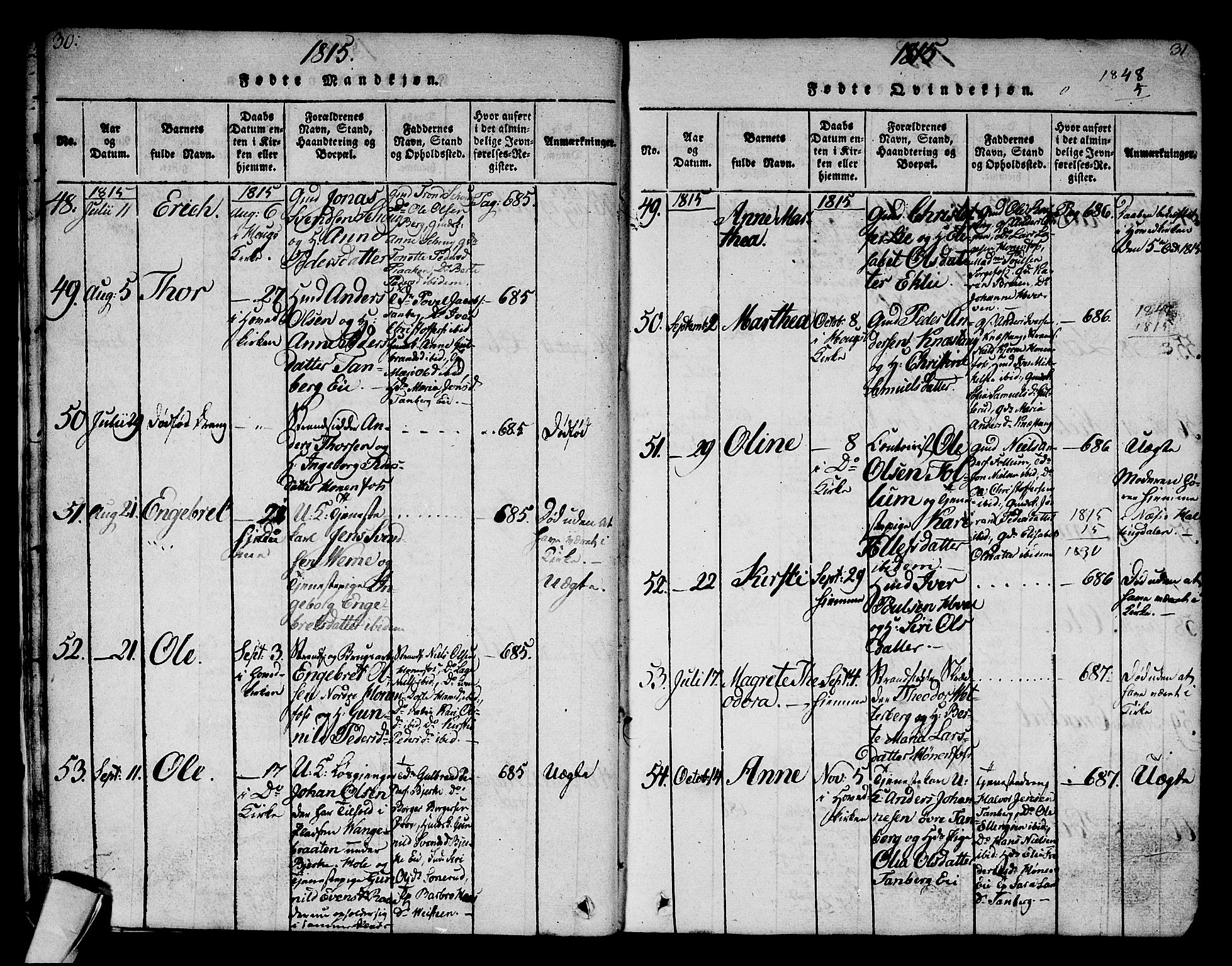 Norderhov kirkebøker, AV/SAKO-A-237/G/Ga/L0002: Parish register (copy) no. I 2, 1814-1867, p. 30-31