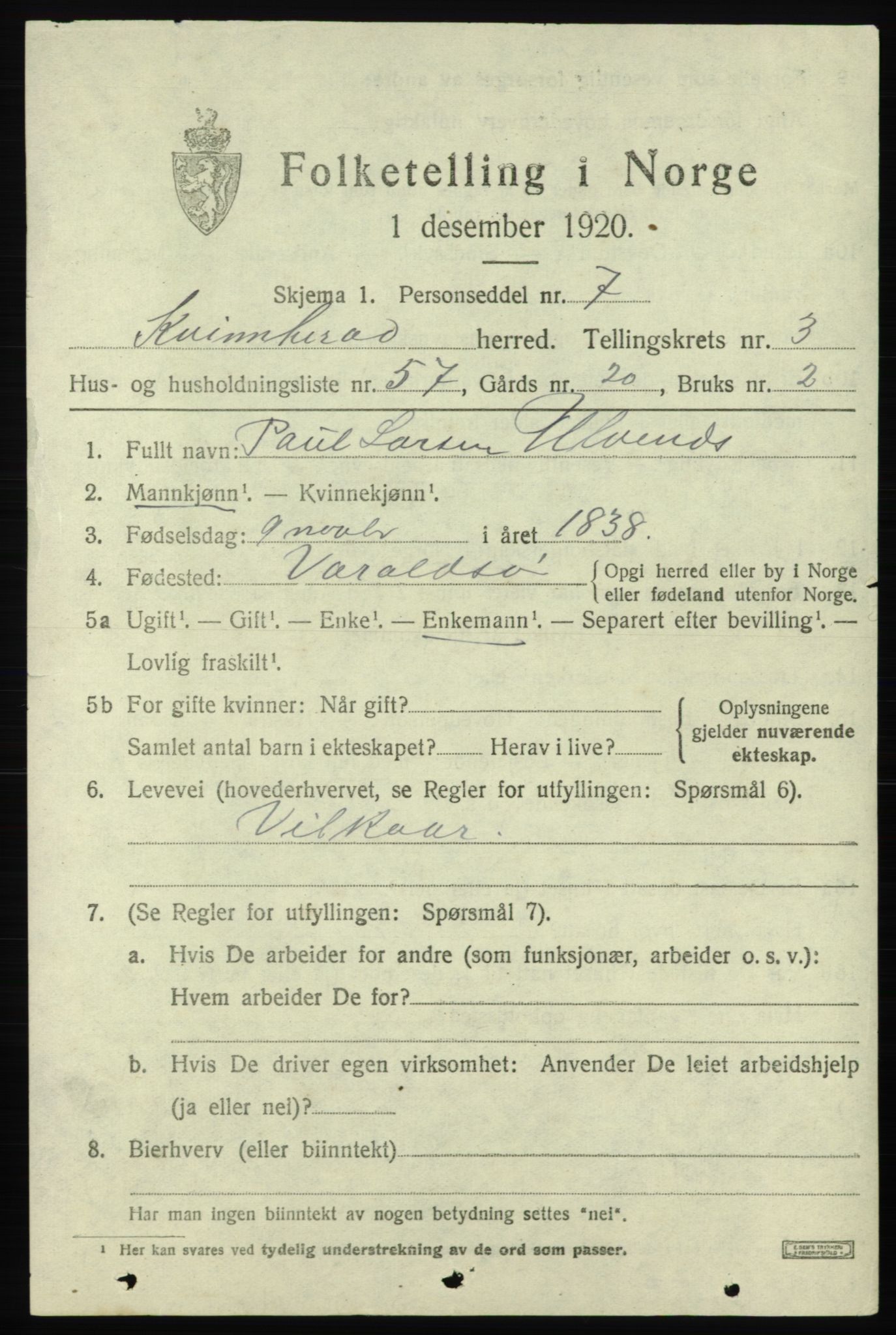 SAB, 1920 census for Kvinnherad, 1920, p. 5102