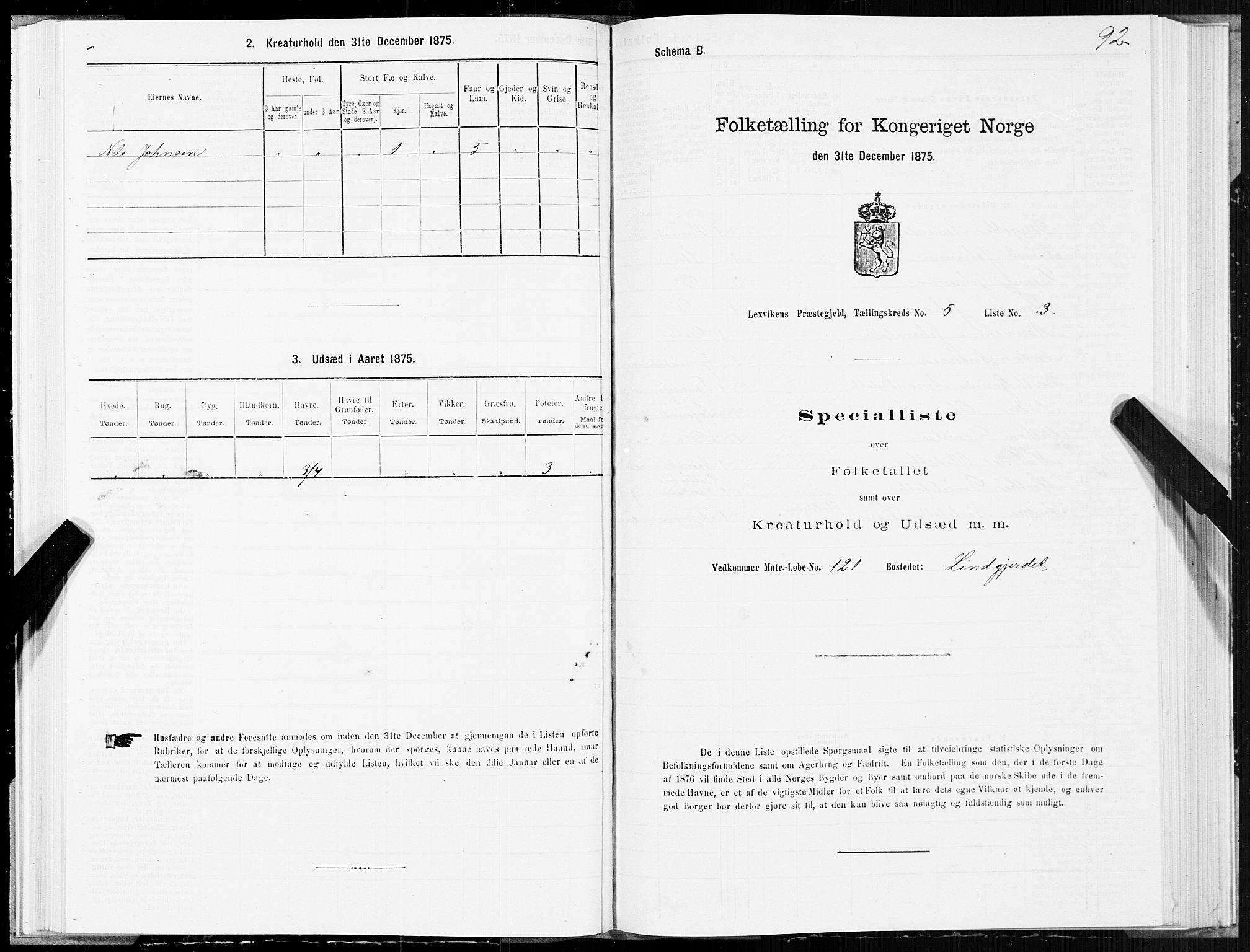 SAT, 1875 census for 1718P Leksvik, 1875, p. 3092