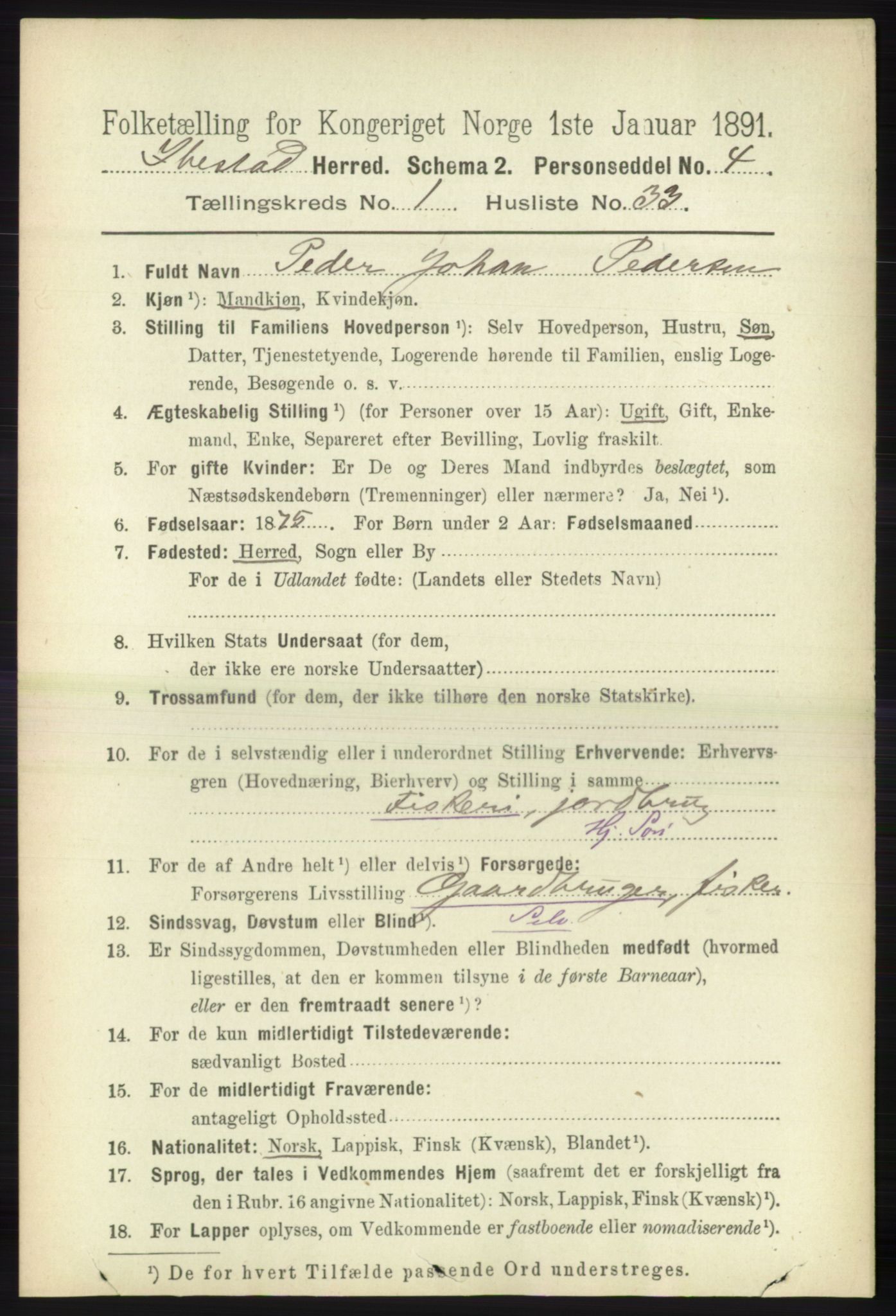 RA, 1891 census for 1917 Ibestad, 1891, p. 364