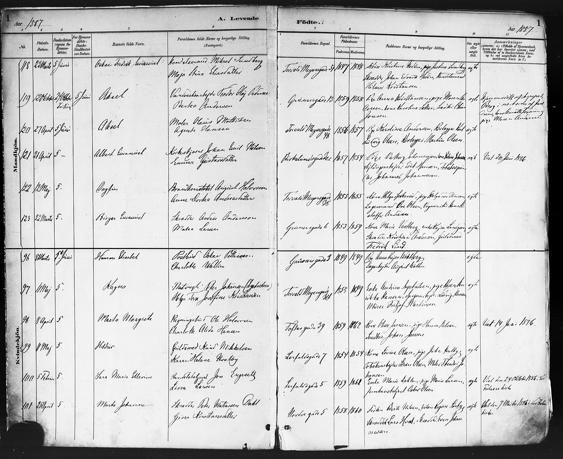 Paulus prestekontor Kirkebøker, SAO/A-10871/F/Fa/L0013: Parish register (official) no. 13, 1887-1894, p. 1