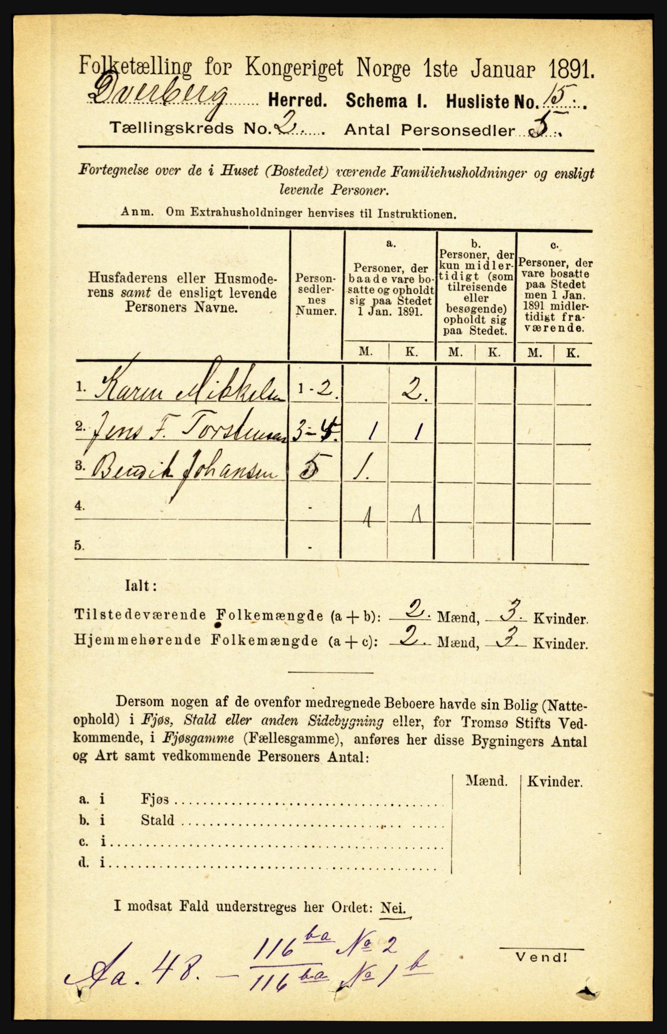 RA, 1891 census for 1872 Dverberg, 1891, p. 592