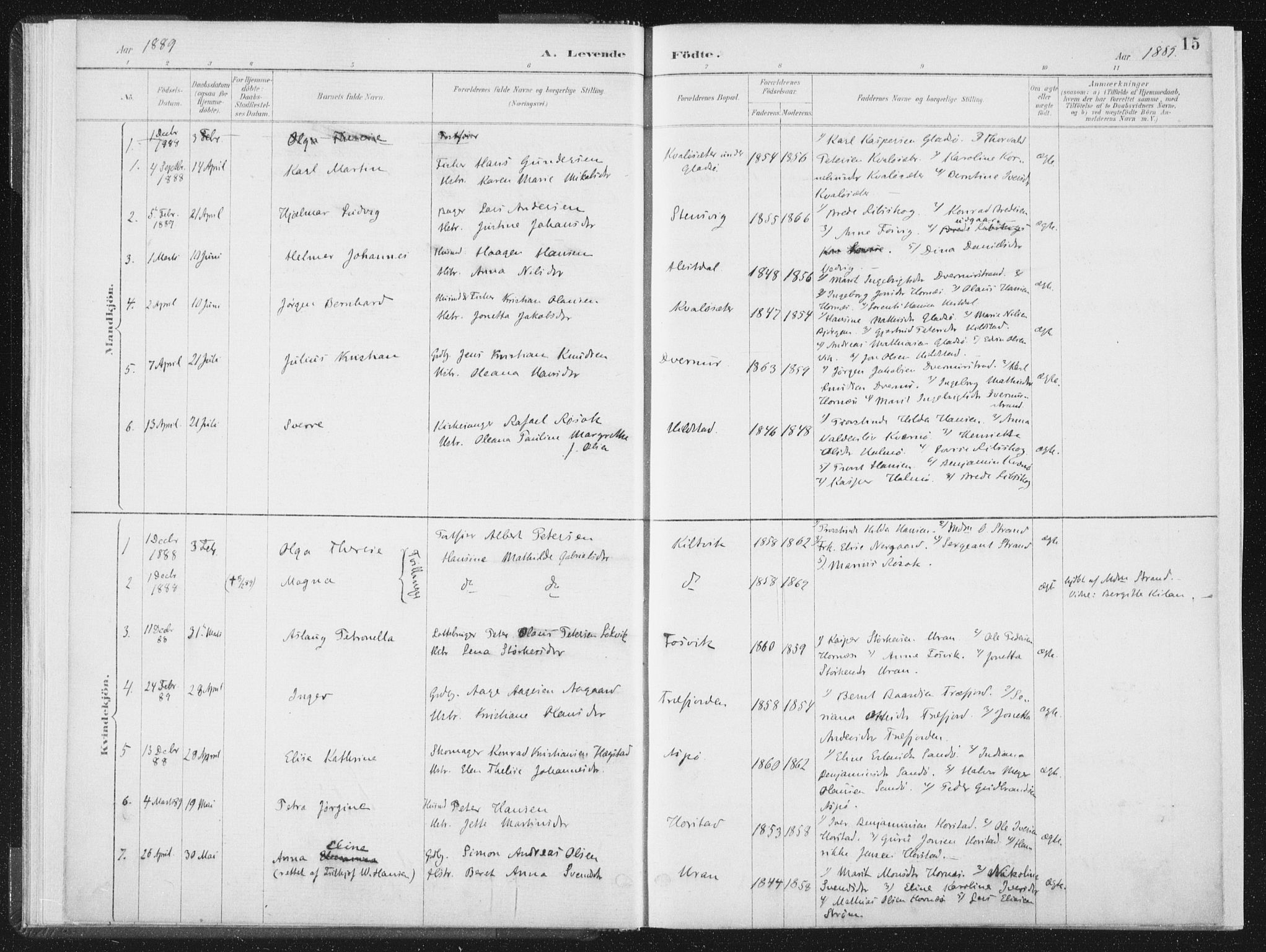 Ministerialprotokoller, klokkerbøker og fødselsregistre - Nord-Trøndelag, SAT/A-1458/771/L0597: Parish register (official) no. 771A04, 1885-1910, p. 15