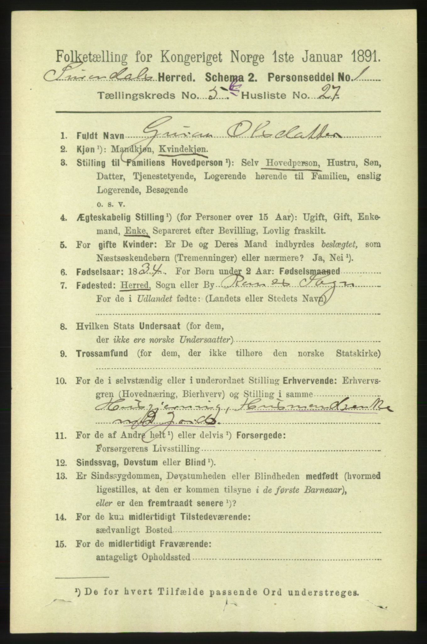 RA, 1891 census for 1566 Surnadal, 1891, p. 1648