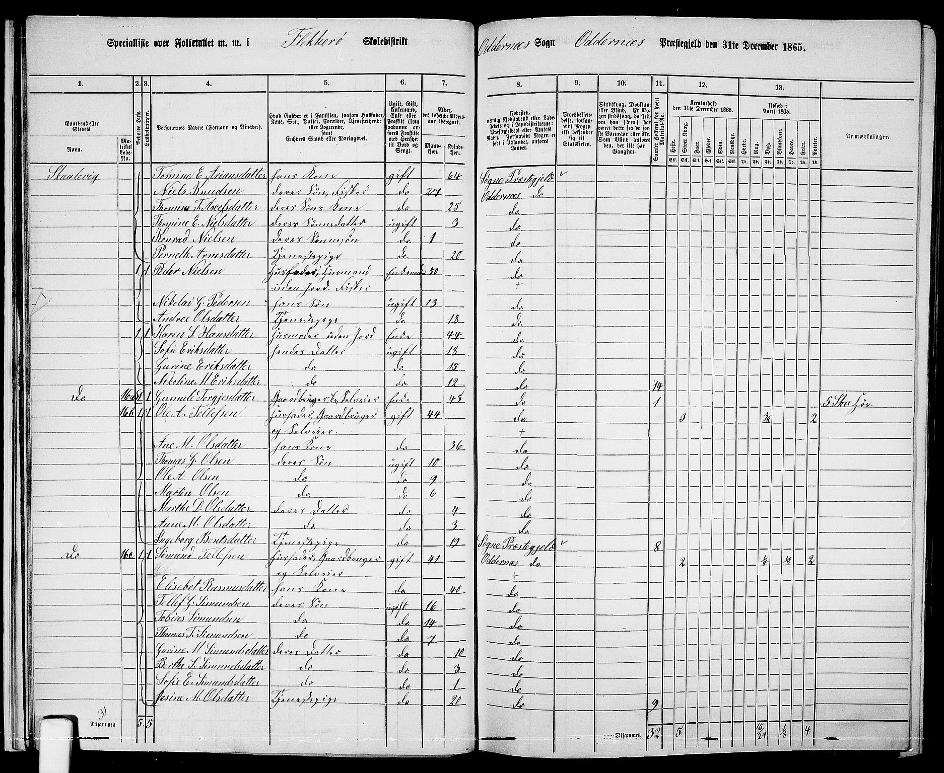 RA, 1865 census for Oddernes, 1865, p. 22