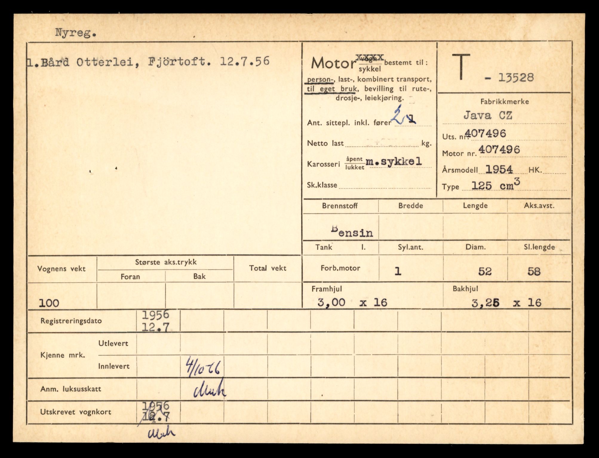 Møre og Romsdal vegkontor - Ålesund trafikkstasjon, AV/SAT-A-4099/F/Fe/L0039: Registreringskort for kjøretøy T 13361 - T 13530, 1927-1998, p. 2945