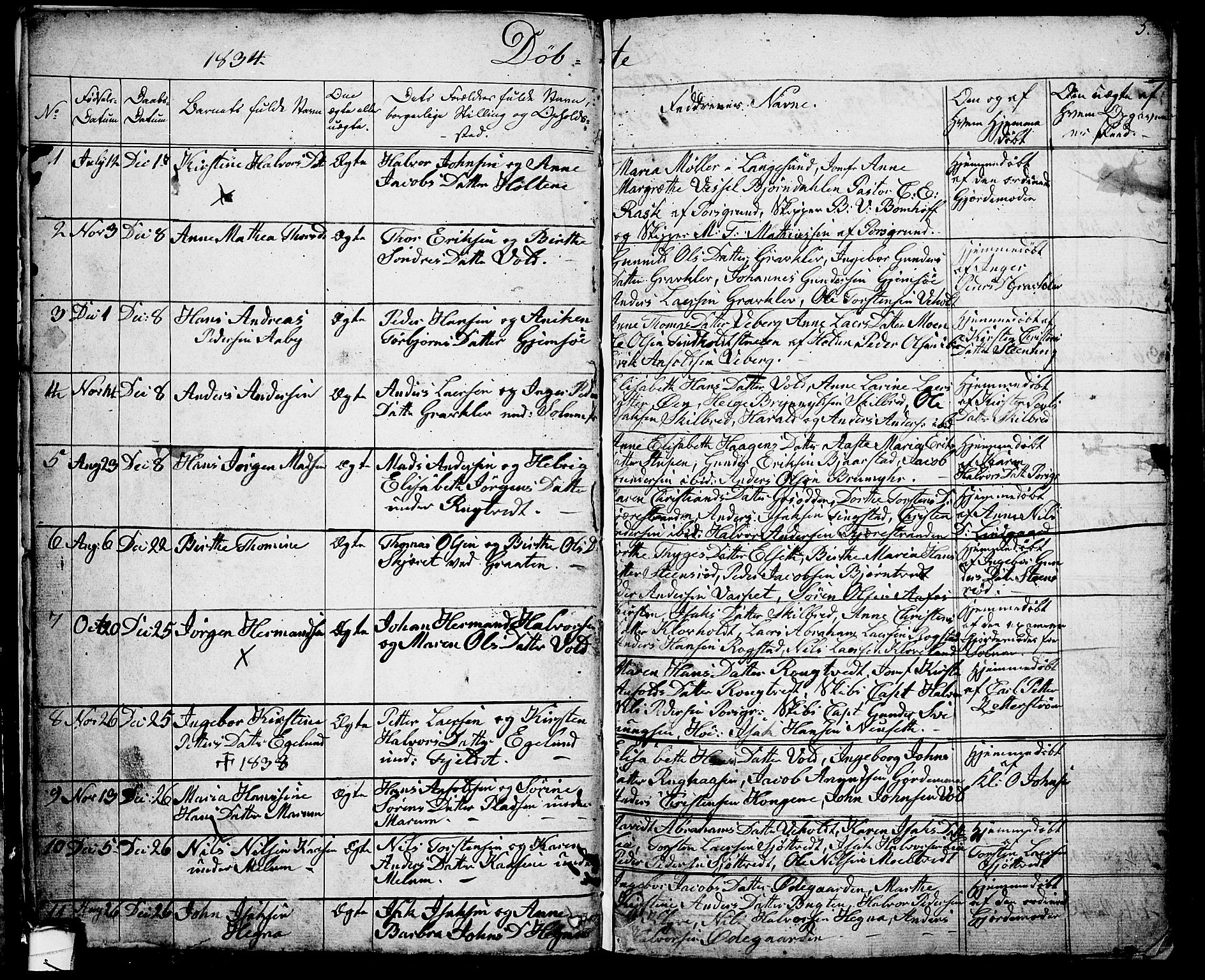 Solum kirkebøker, SAKO/A-306/G/Ga/L0002: Parish register (copy) no. I 2, 1834-1848, p. 5