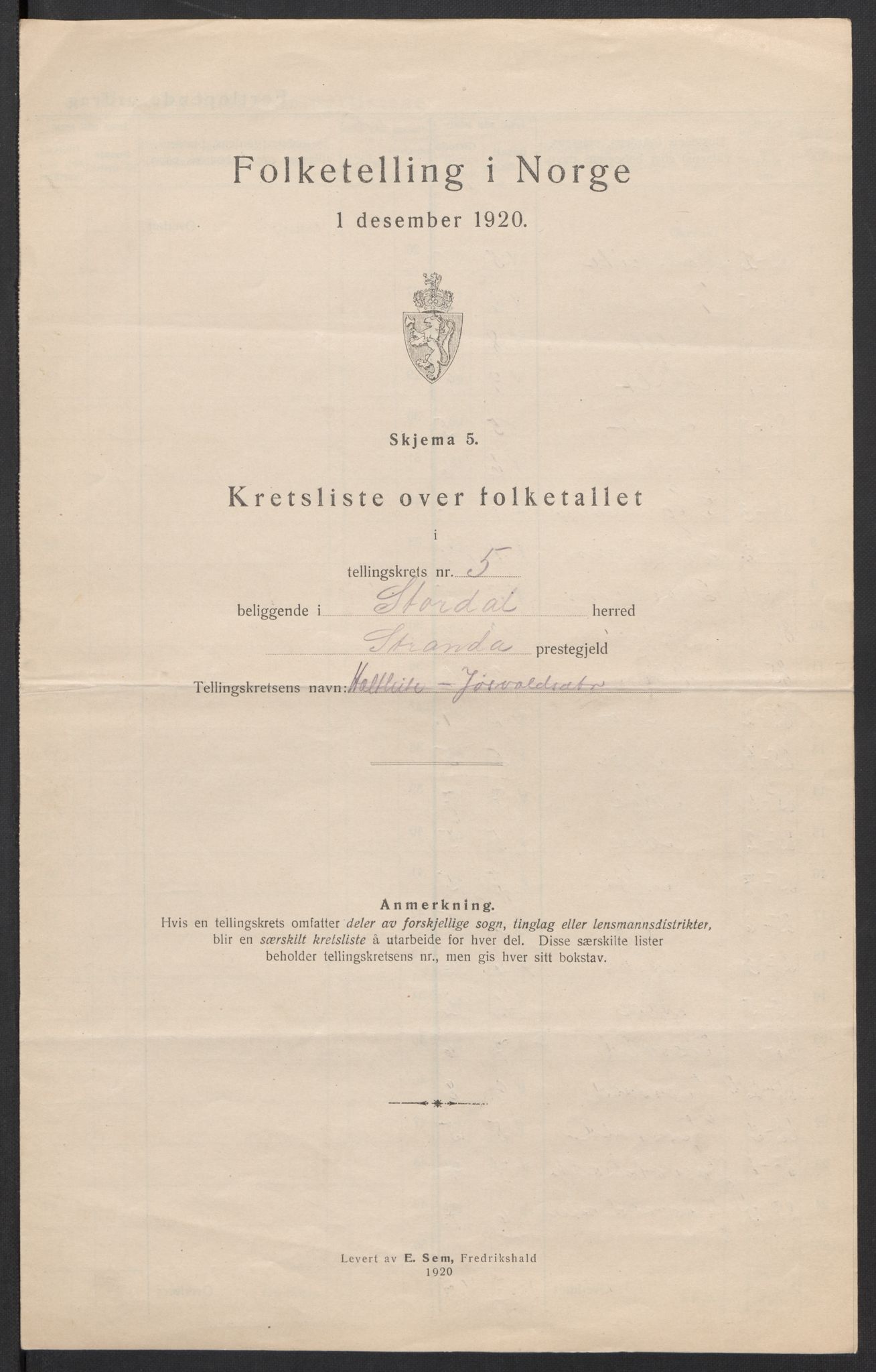 SAT, 1920 census for Stordal, 1920, p. 19