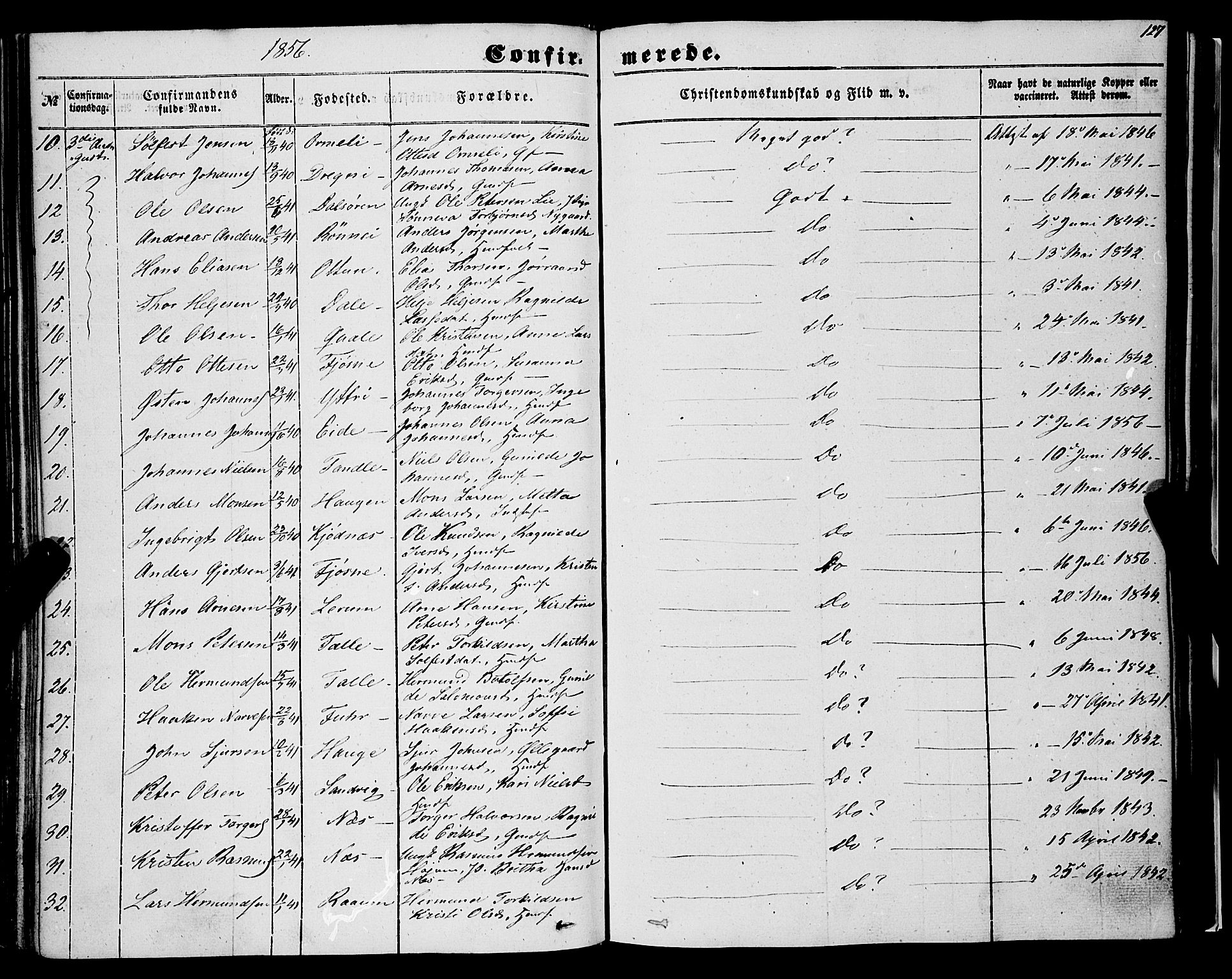 Luster sokneprestembete, AV/SAB-A-81101/H/Haa/Haaa/L0007: Parish register (official) no. A 7, 1849-1859, p. 127