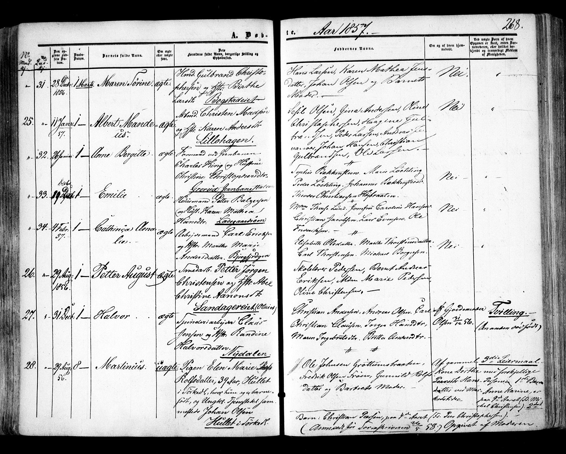 Aker prestekontor kirkebøker, SAO/A-10861/F/L0020: Parish register (official) no. 20, 1853-1857, p. 268