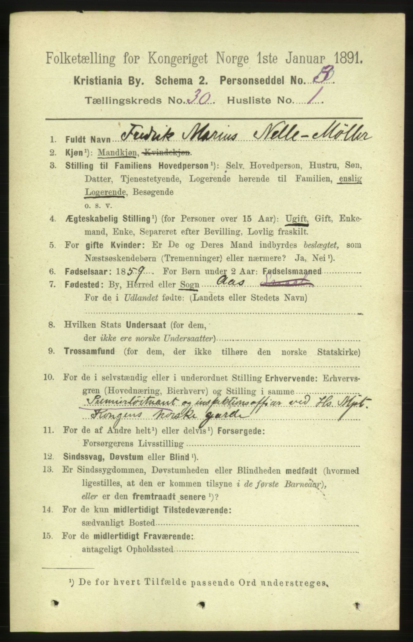 RA, 1891 census for 0301 Kristiania, 1891, p. 15564