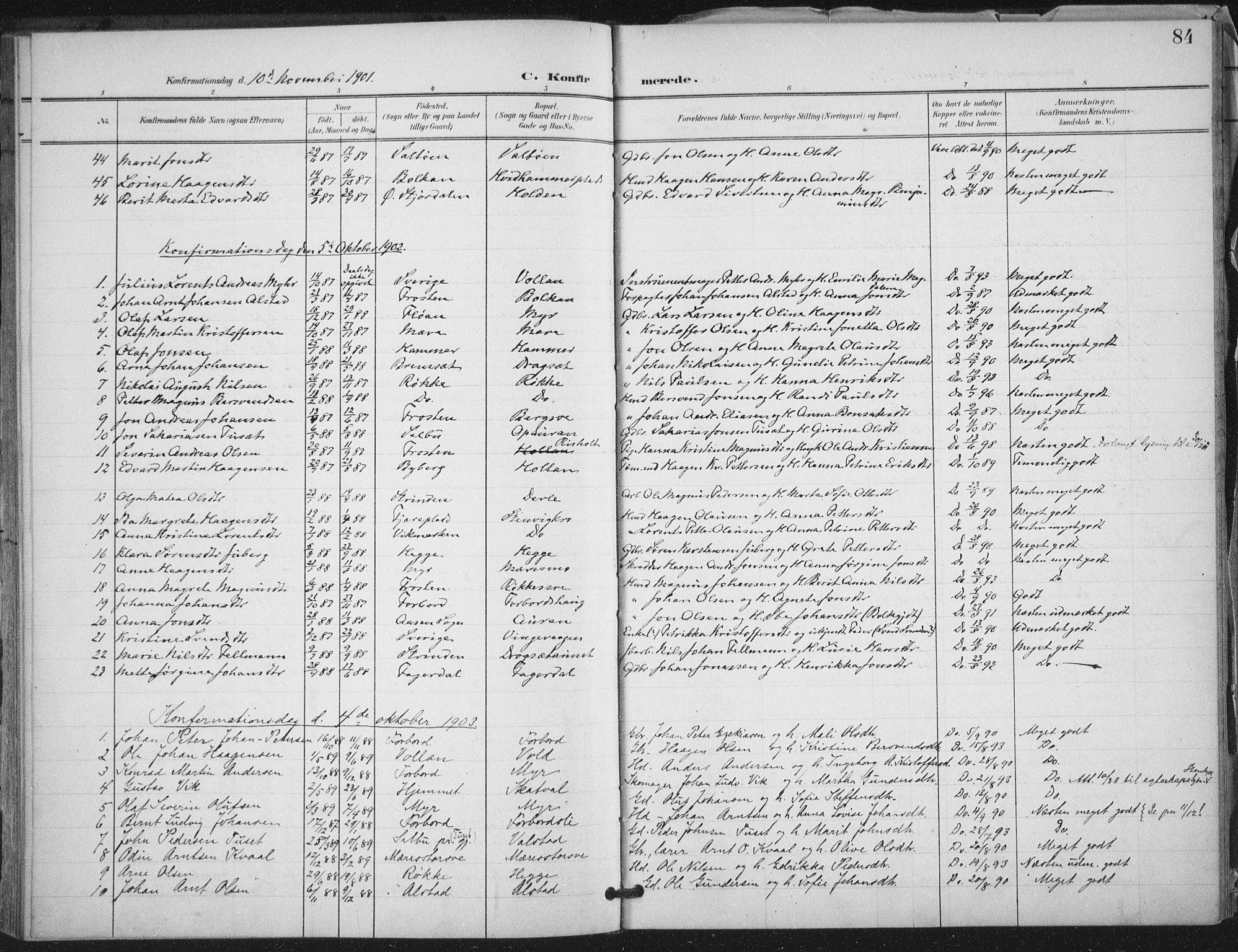 Ministerialprotokoller, klokkerbøker og fødselsregistre - Nord-Trøndelag, SAT/A-1458/712/L0101: Parish register (official) no. 712A02, 1901-1916, p. 84