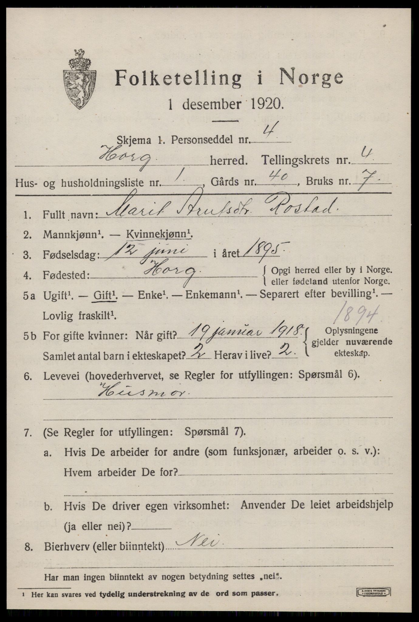 SAT, 1920 census for Horg, 1920, p. 3050