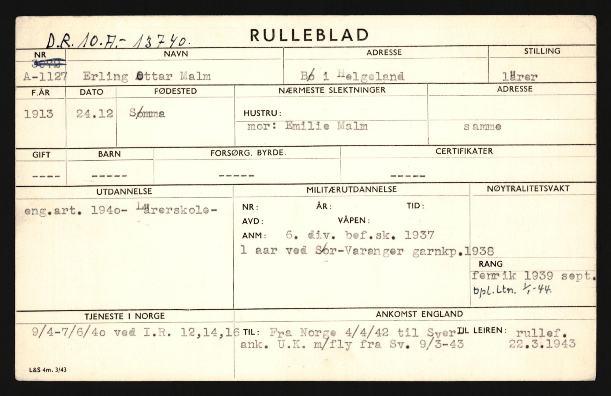 Forsvaret, Sør-Hålogaland landforsvar, AV/RA-RAFA-2552/P/Pa/L0302: Personellmapper for slettet personell, yrkesbefal og vernepliktig befal, født 1913-1916, 1932-1976, p. 111