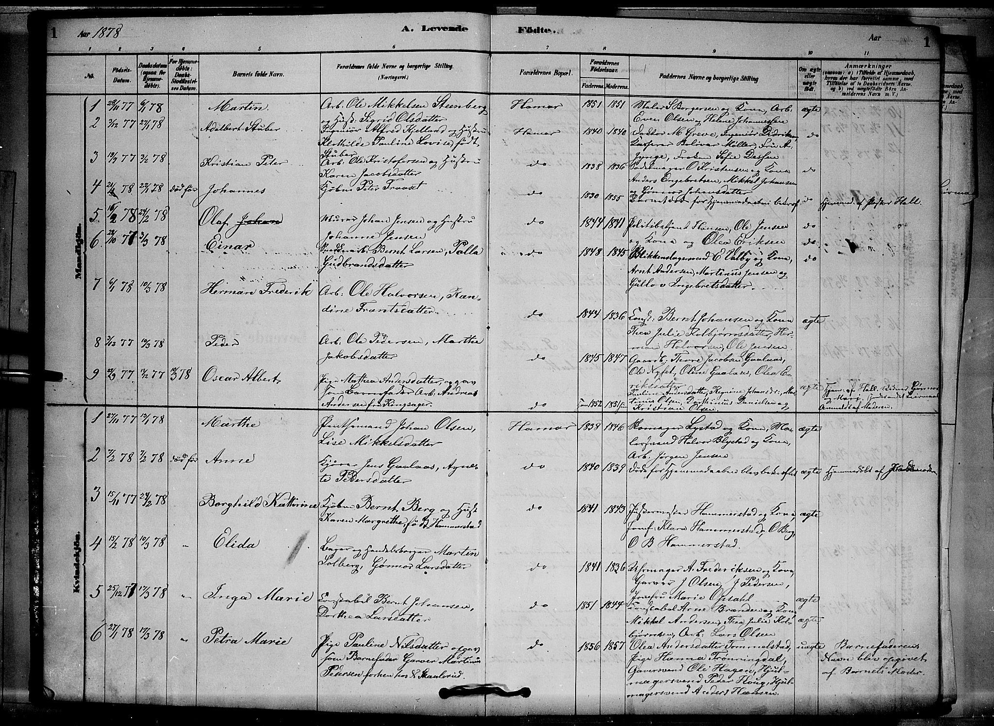 Vang prestekontor, Hedmark, AV/SAH-PREST-008/H/Ha/Hab/L0012: Parish register (copy) no. 12, 1878-1889, p. 1