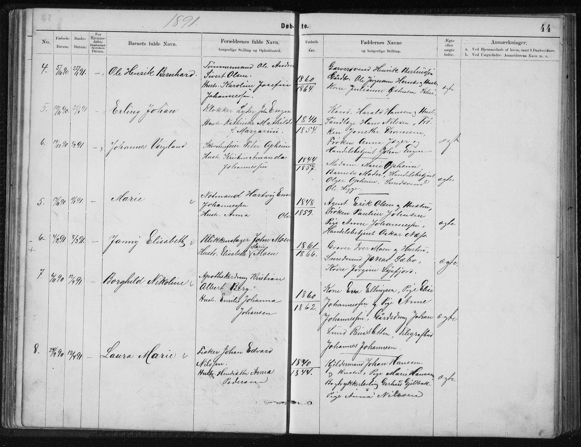 Ministerialprotokoller, klokkerbøker og fødselsregistre - Nordland, AV/SAT-A-1459/801/L0032: Parish register (copy) no. 801C07, 1889-1897, p. 44