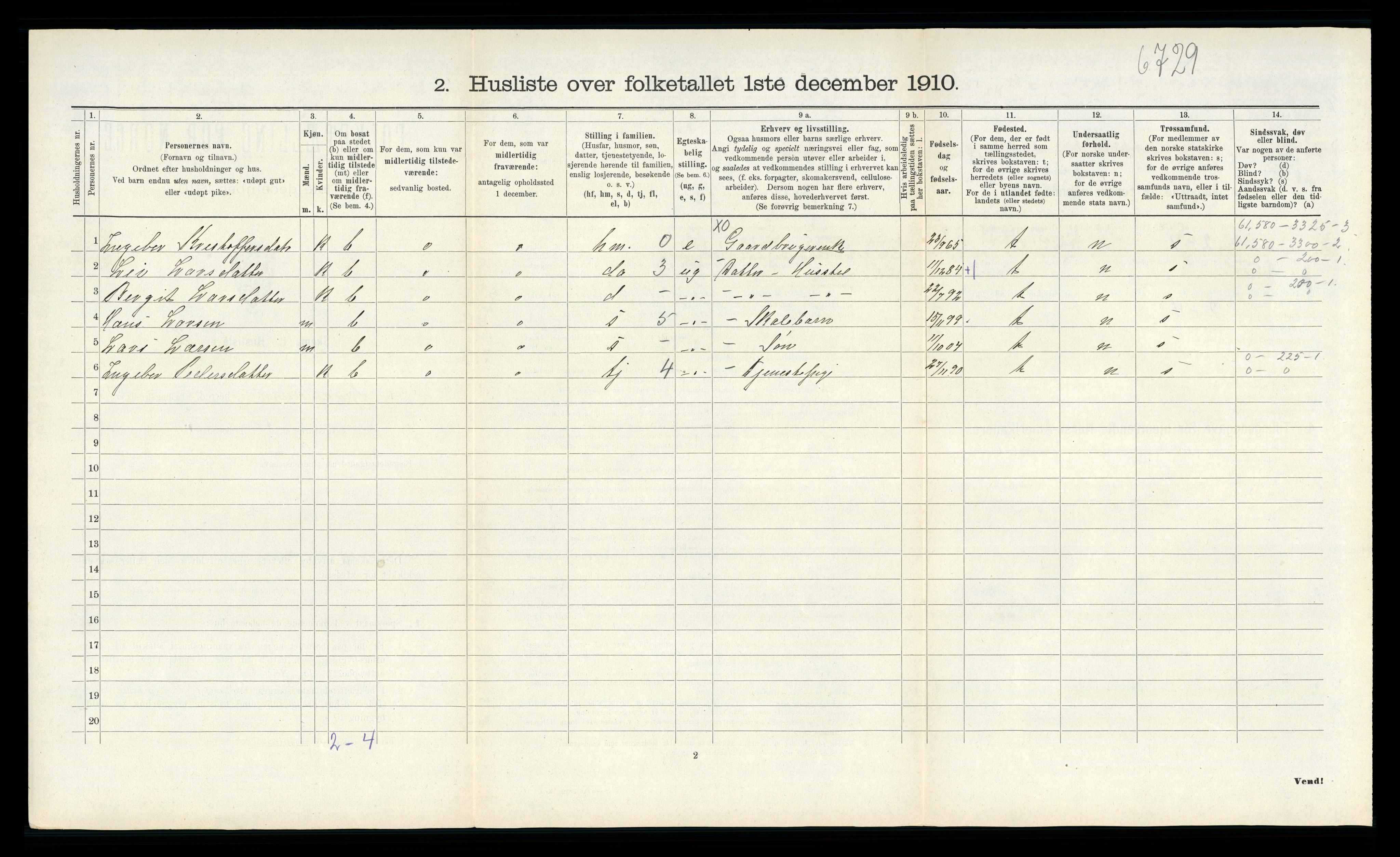 RA, 1910 census for Sauherad, 1910, p. 636