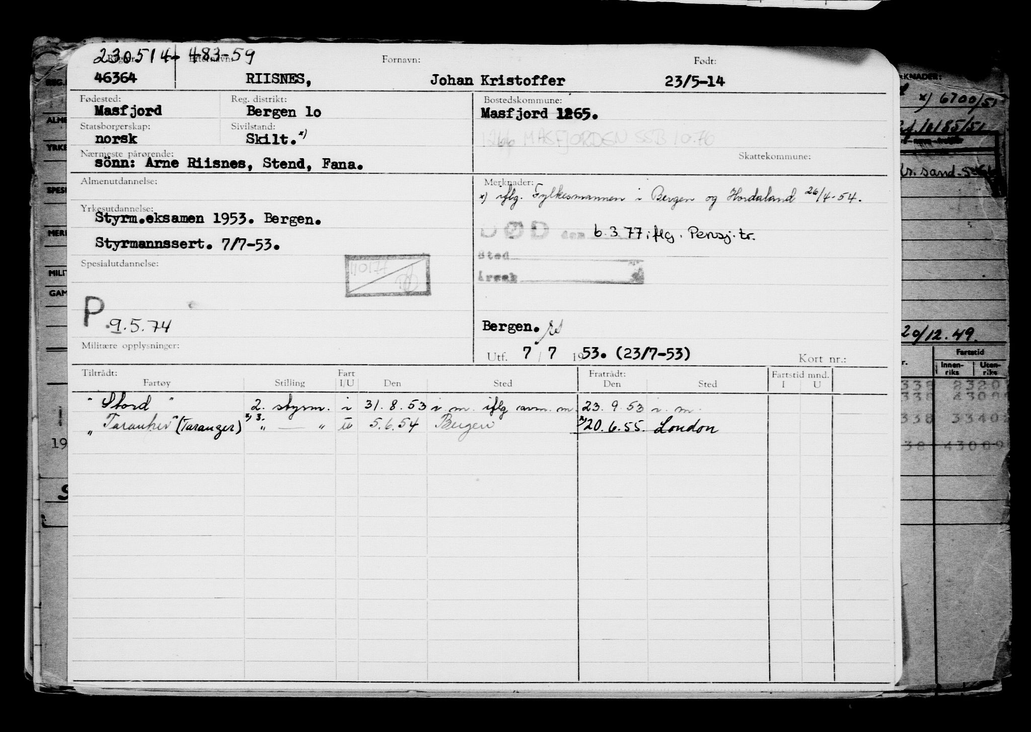 Direktoratet for sjømenn, AV/RA-S-3545/G/Gb/L0121: Hovedkort, 1914, p. 143