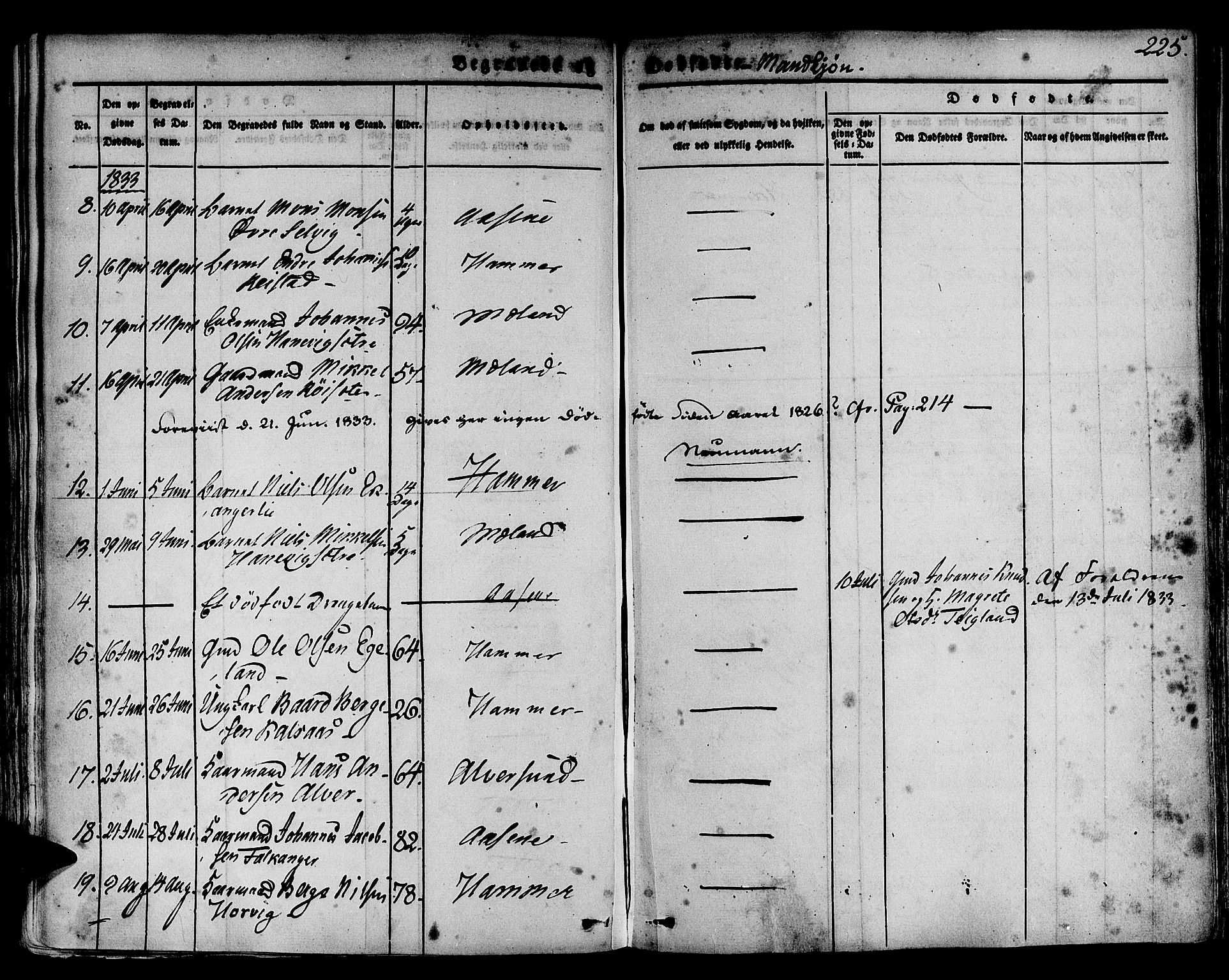 Hamre sokneprestembete, SAB/A-75501/H/Ha/Haa/Haaa/L0011: Parish register (official) no. A 11, 1826-1834, p. 225