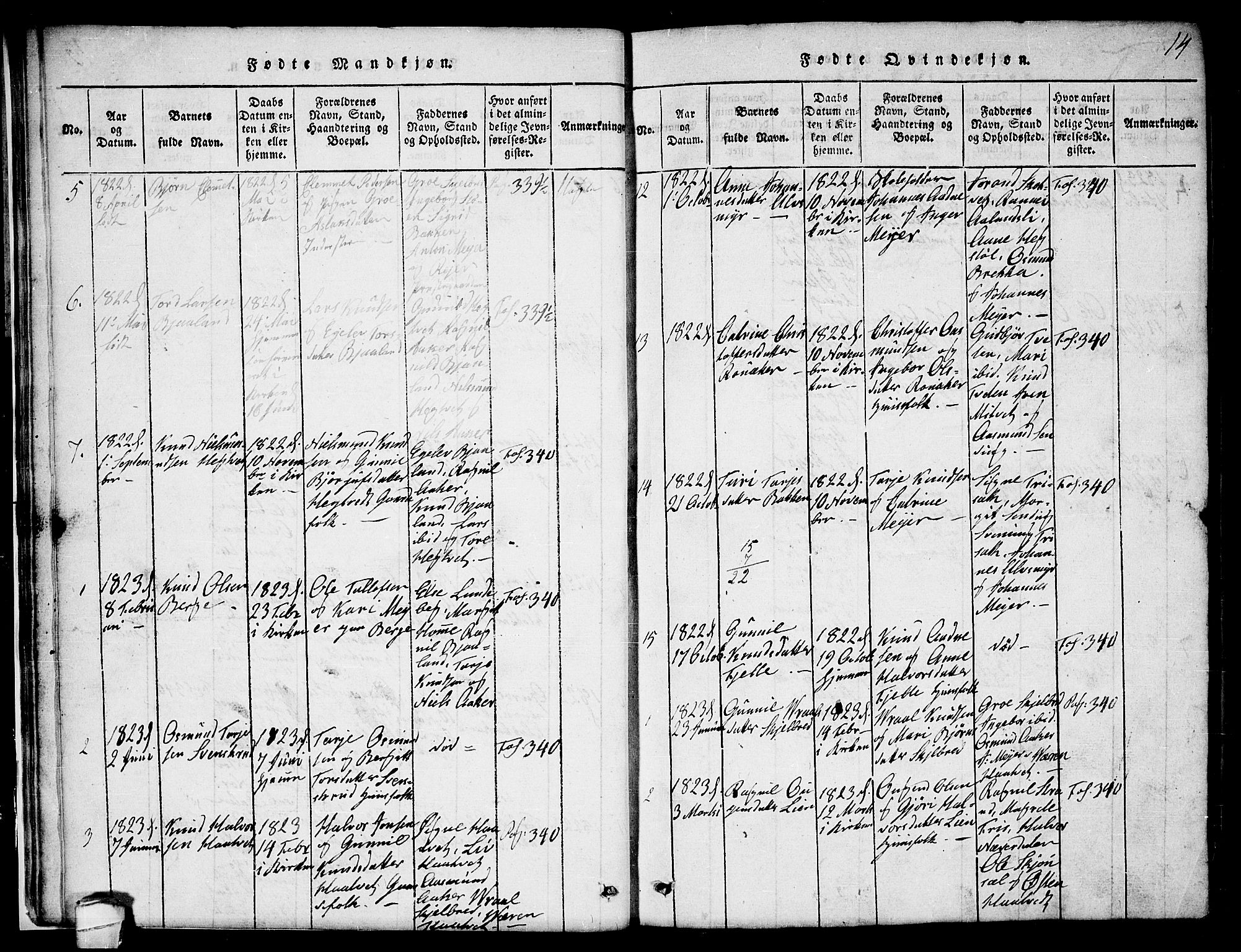 Lårdal kirkebøker, SAKO/A-284/G/Ga/L0001: Parish register (copy) no. I 1, 1815-1861, p. 14