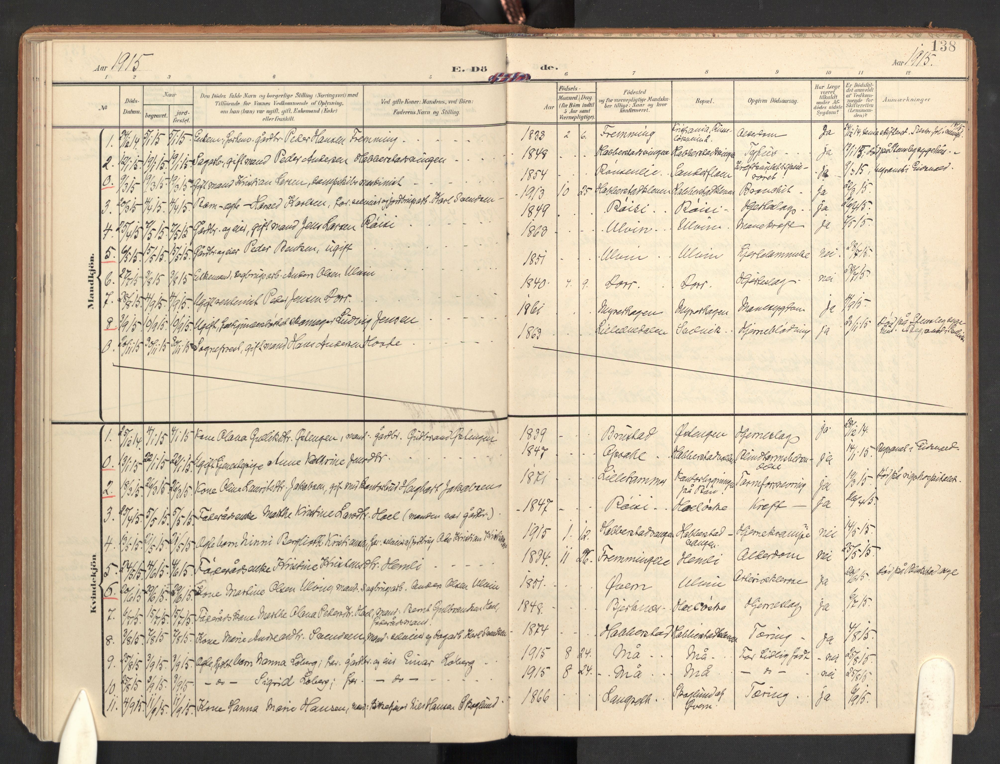 Eidsvoll prestekontor Kirkebøker, AV/SAO-A-10888/G/Gb/L0003: Parish register (copy) no. II 3, 1908-1919, p. 138