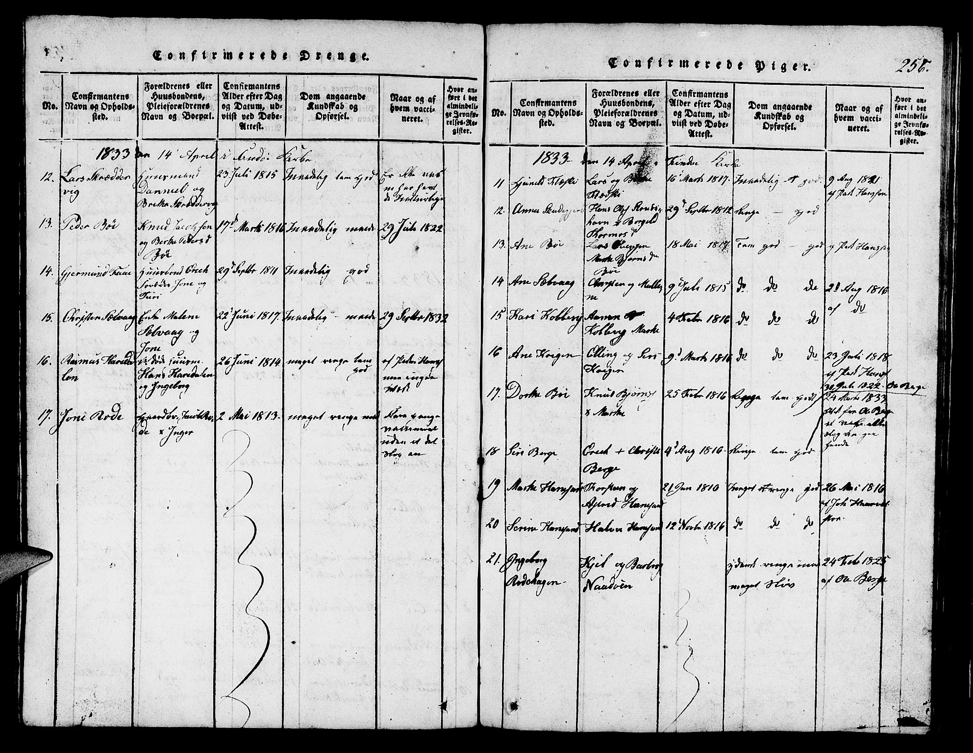 Finnøy sokneprestkontor, SAST/A-101825/H/Ha/Hab/L0001: Parish register (copy) no. B 1, 1816-1856, p. 256