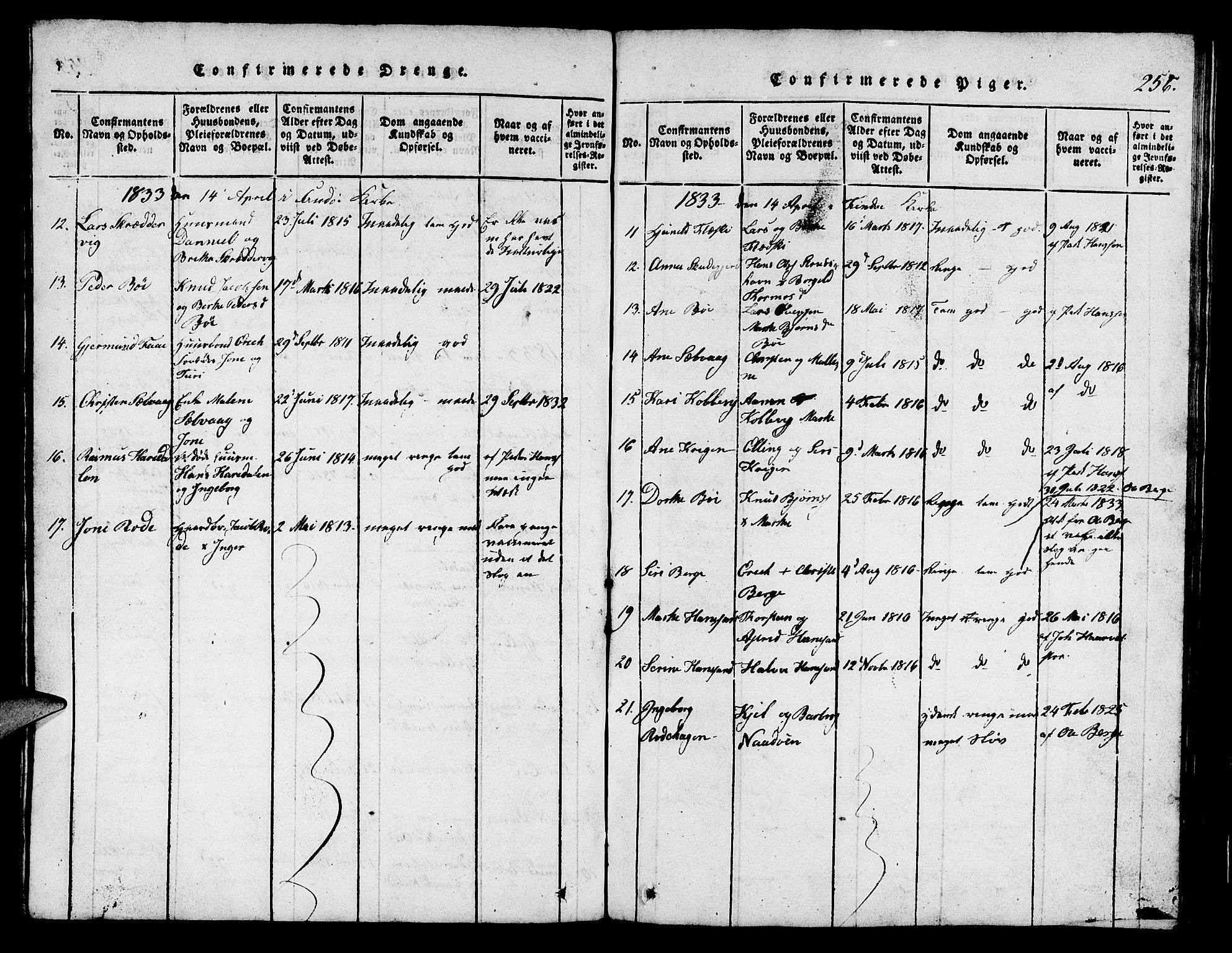 Finnøy sokneprestkontor, AV/SAST-A-101825/H/Ha/Hab/L0001: Parish register (copy) no. B 1, 1816-1856, p. 256