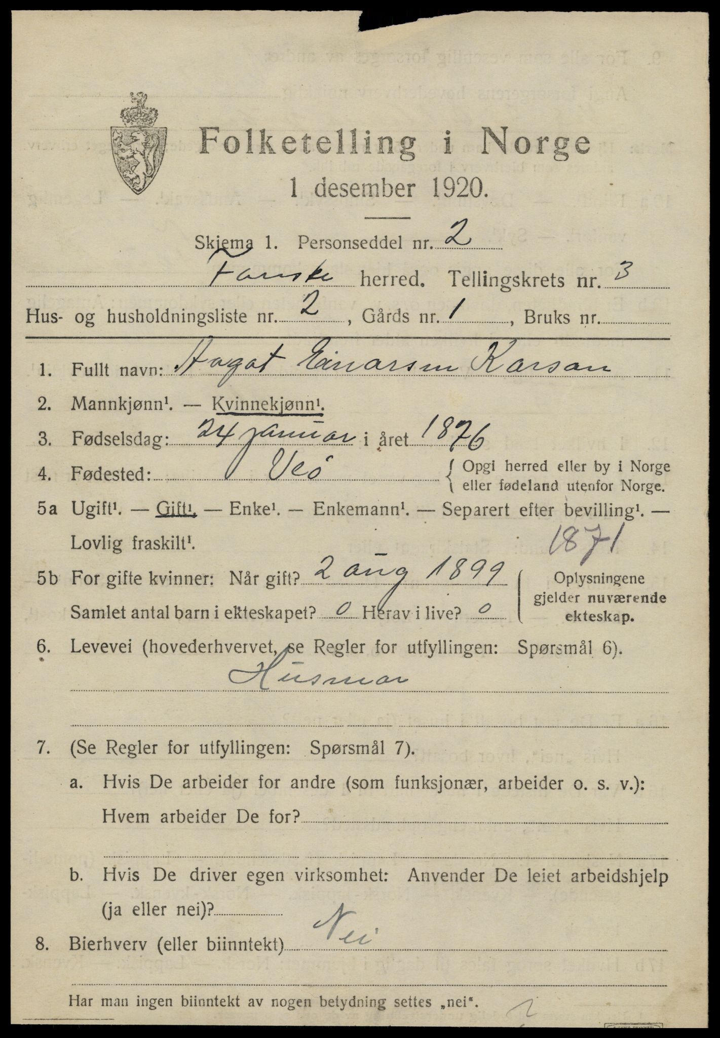 SAT, 1920 census for Fauske, 1920, p. 3518