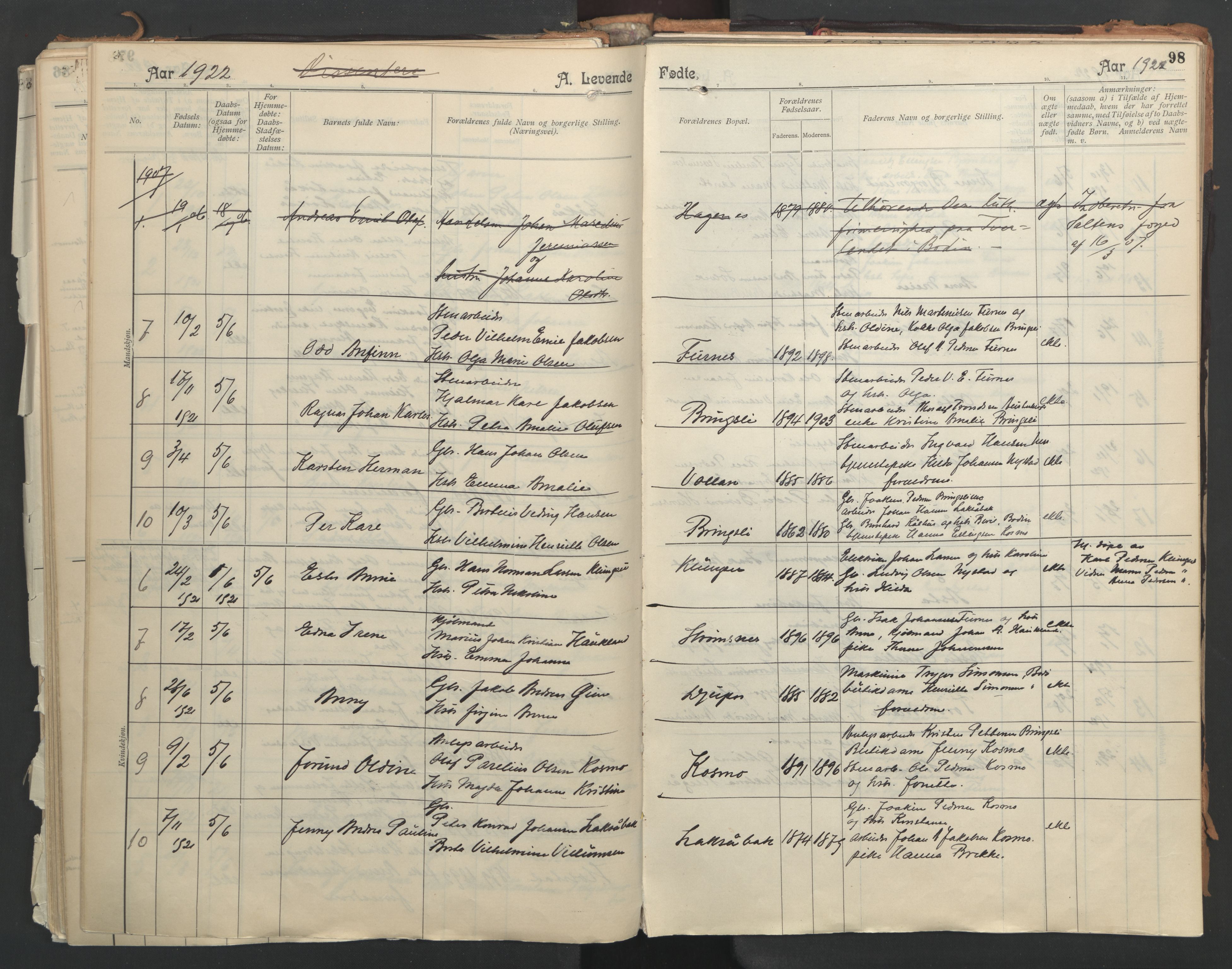 Ministerialprotokoller, klokkerbøker og fødselsregistre - Nordland, AV/SAT-A-1459/851/L0724: Parish register (official) no. 851A01, 1901-1922, p. 98