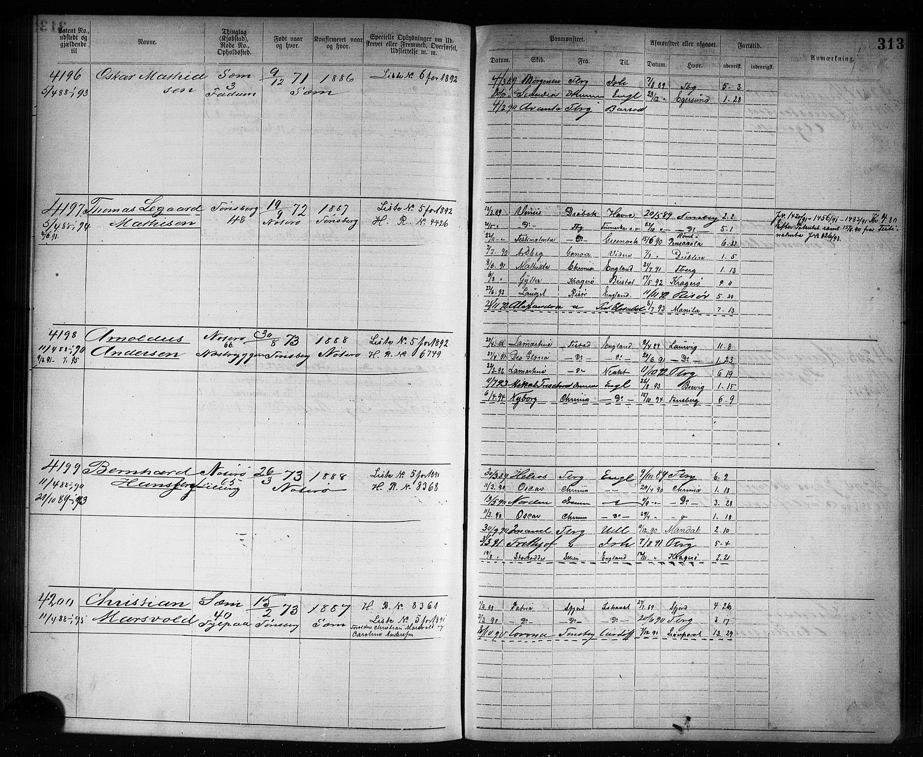 Tønsberg innrulleringskontor, AV/SAKO-A-786/F/Fb/L0007: Annotasjonsrulle Patent nr. 2636-5150, 1881-1892, p. 314