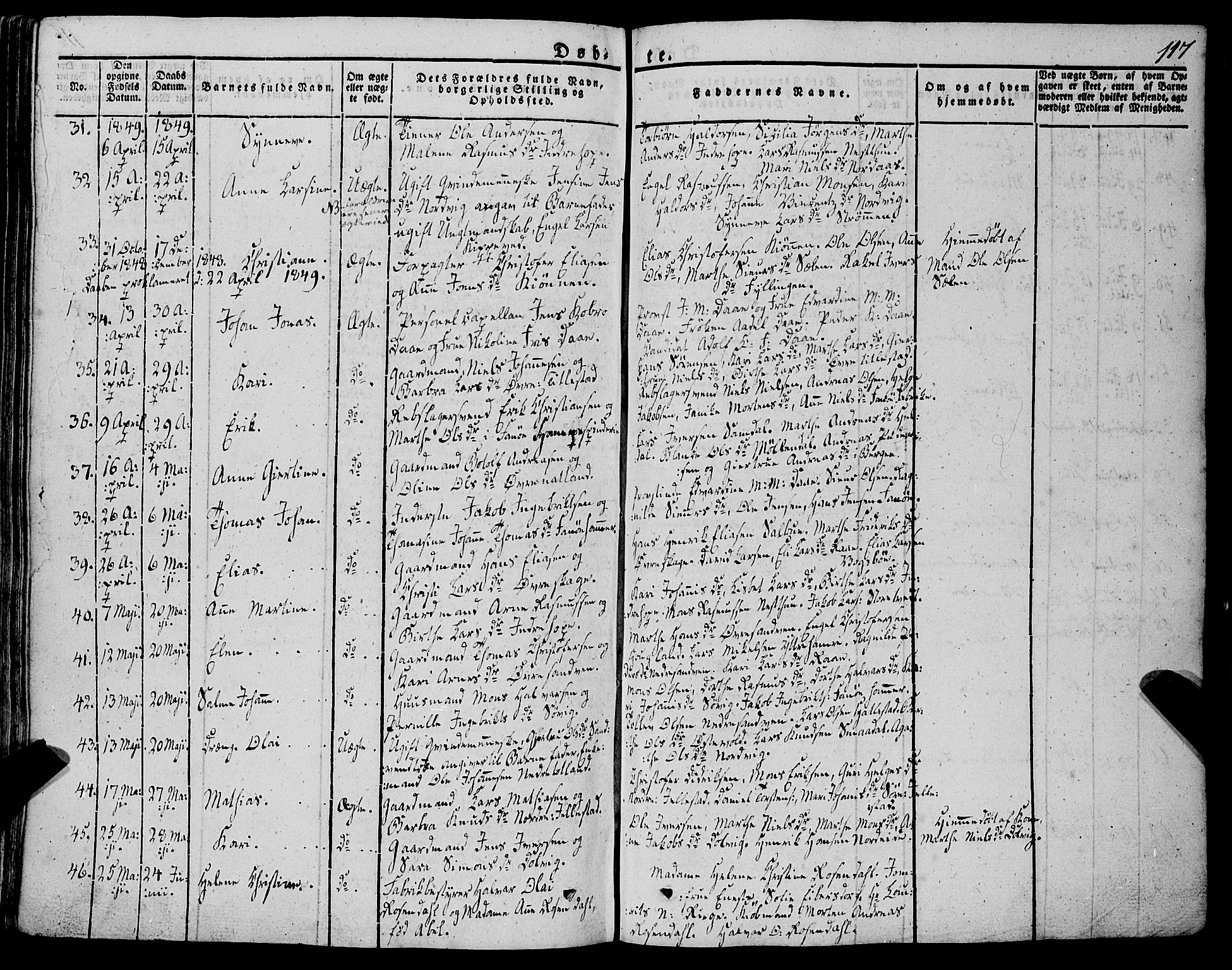 Fana Sokneprestembete, AV/SAB-A-75101/H/Haa/Haaa/L0008: Parish register (official) no. A 8, 1829-1851, p. 117