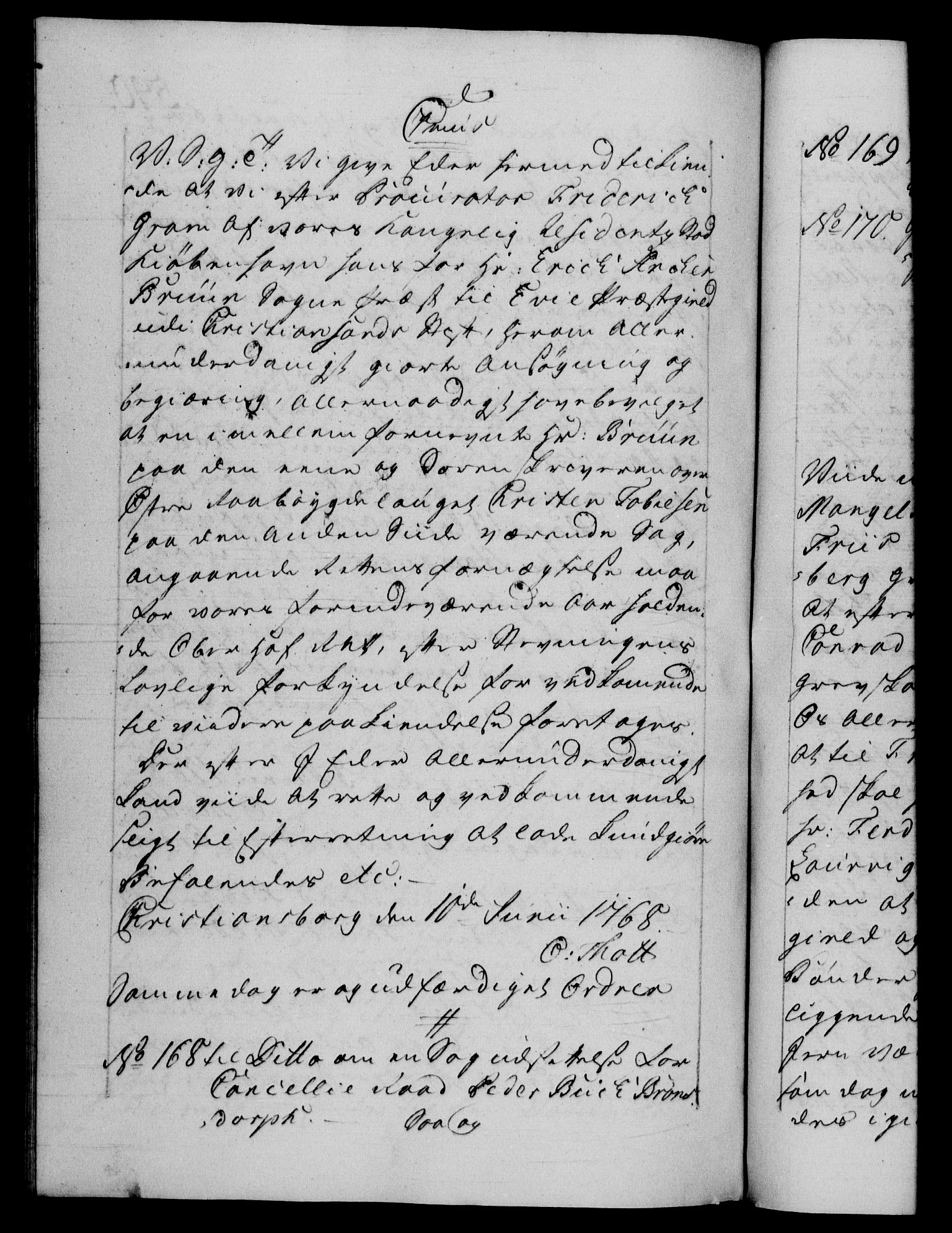 Danske Kanselli 1572-1799, AV/RA-EA-3023/F/Fc/Fca/Fcab/L0038: Norske tegnelser, 1766-1768, p. 590b