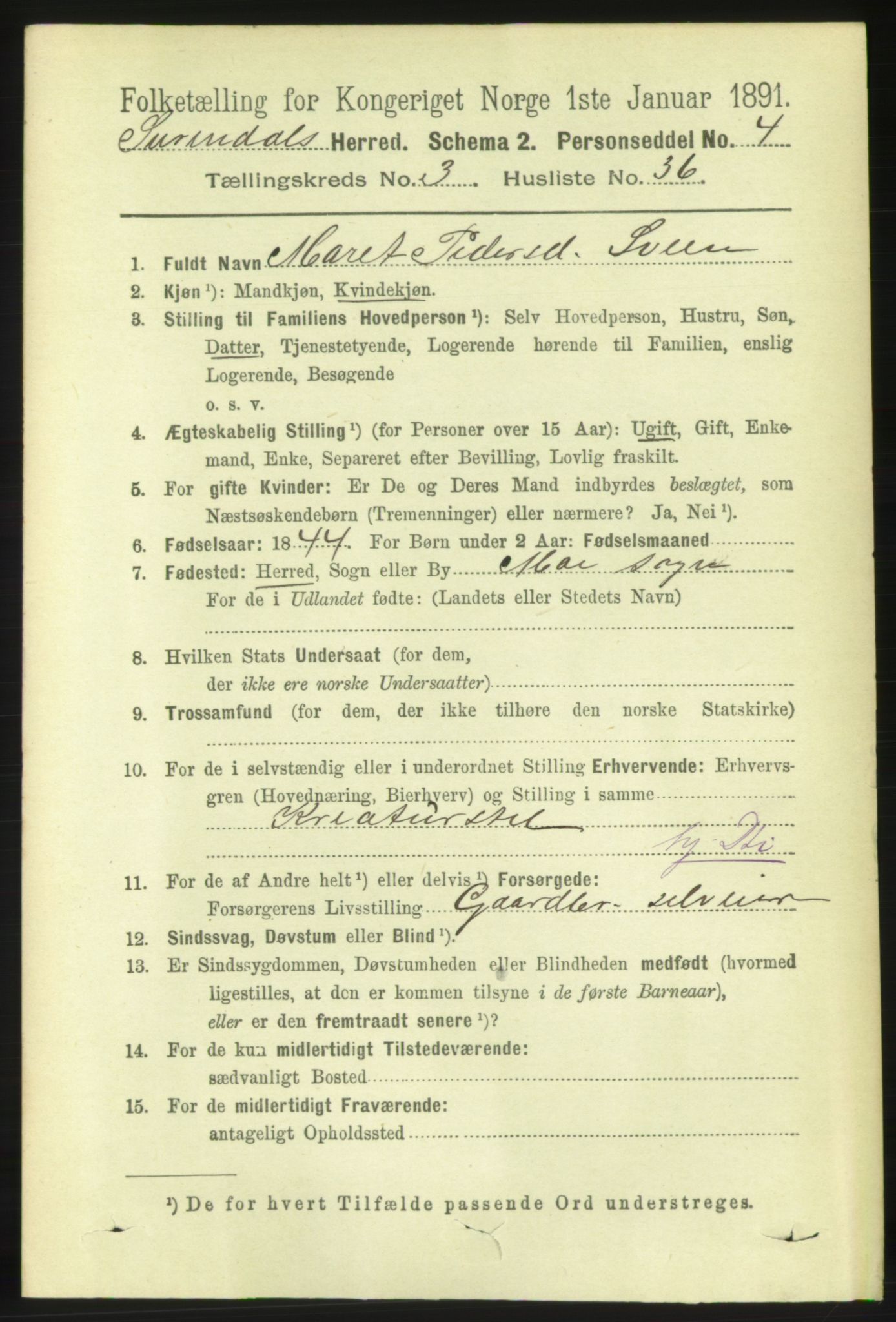 RA, 1891 census for 1566 Surnadal, 1891, p. 1017