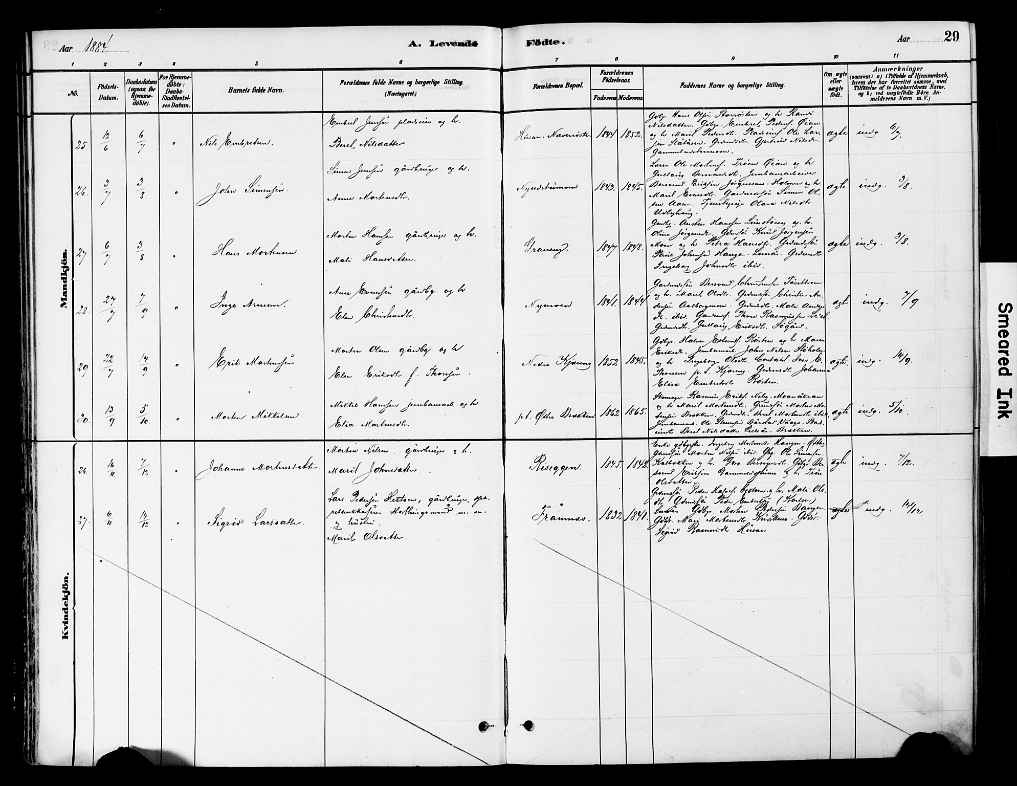 Tynset prestekontor, SAH/PREST-058/H/Ha/Haa/L0022: Parish register (official) no. 22, 1880-1899, p. 29