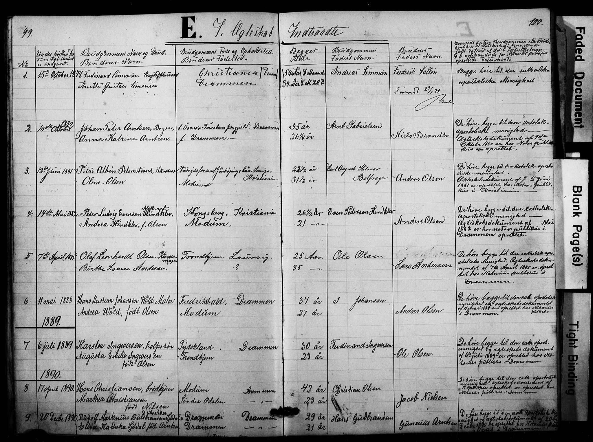 Den katolsk apostoliske menighet i Oslo , SAO/PAO-0214/F/Fa/L0001: Dissenter register no. 1, 1877-1891, p. 99-100