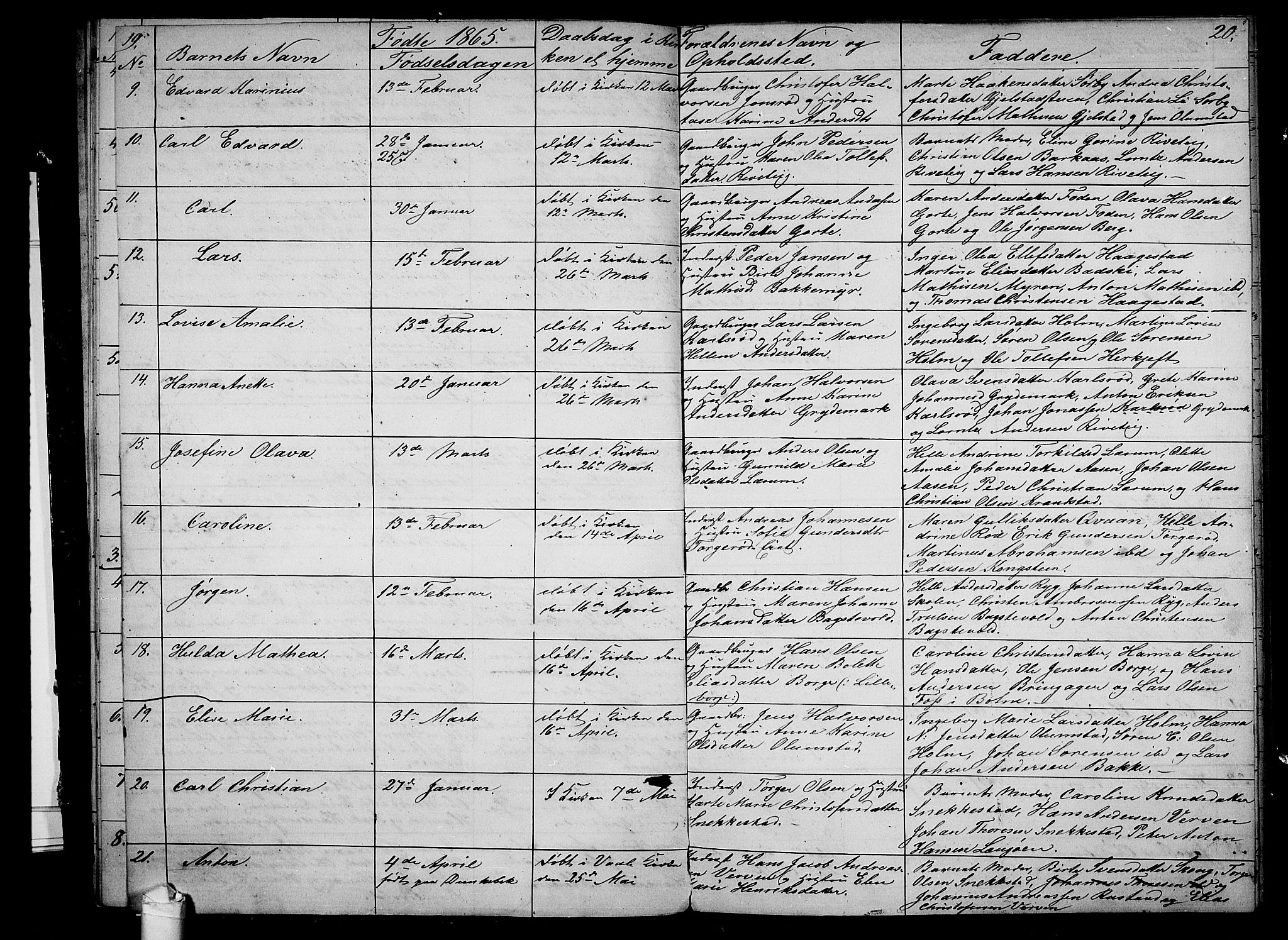 Våle kirkebøker, AV/SAKO-A-334/G/Ga/L0003: Parish register (copy) no. I 3, 1863-1874, p. 19-20