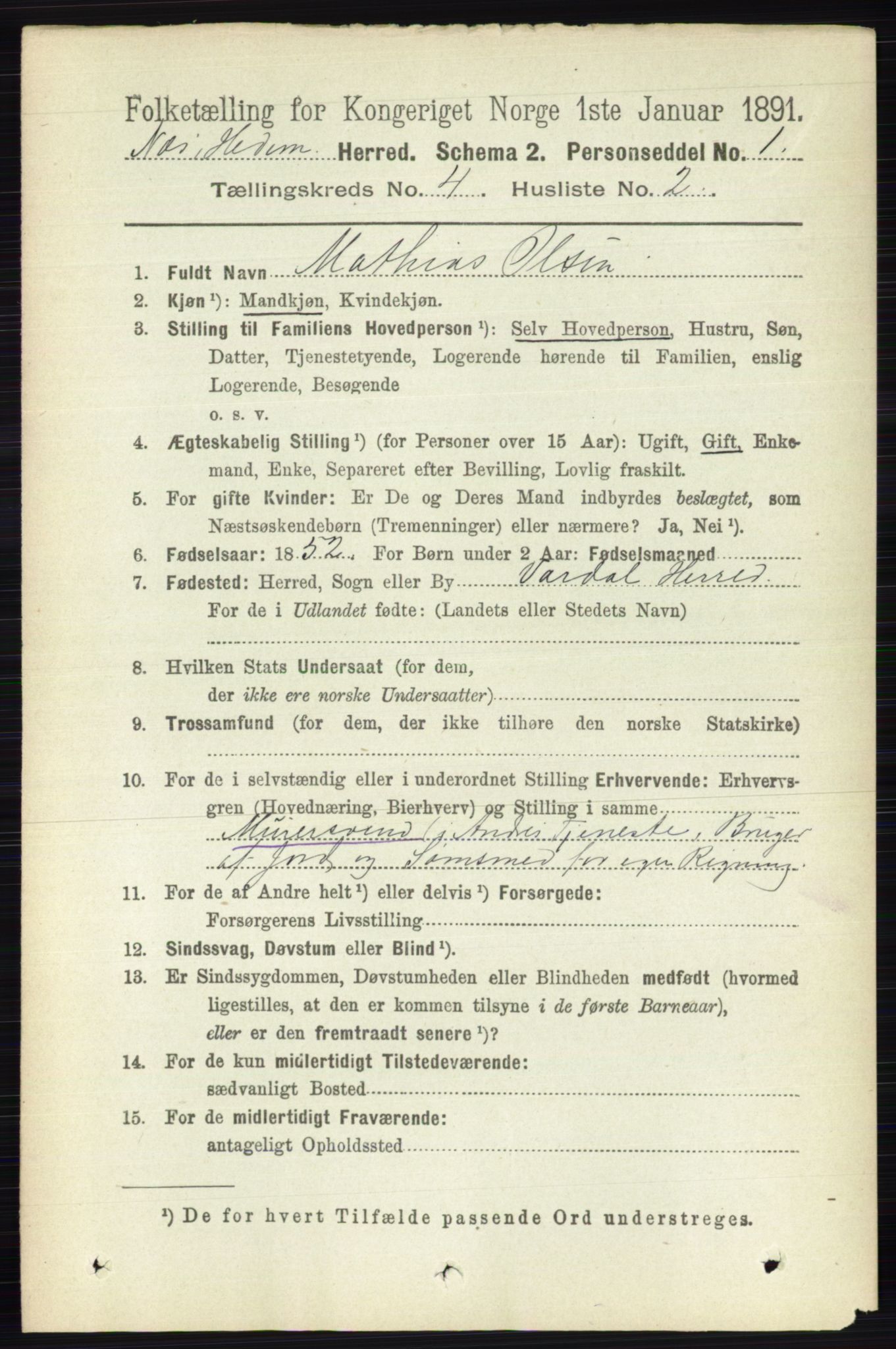 RA, 1891 census for 0411 Nes, 1891, p. 2048