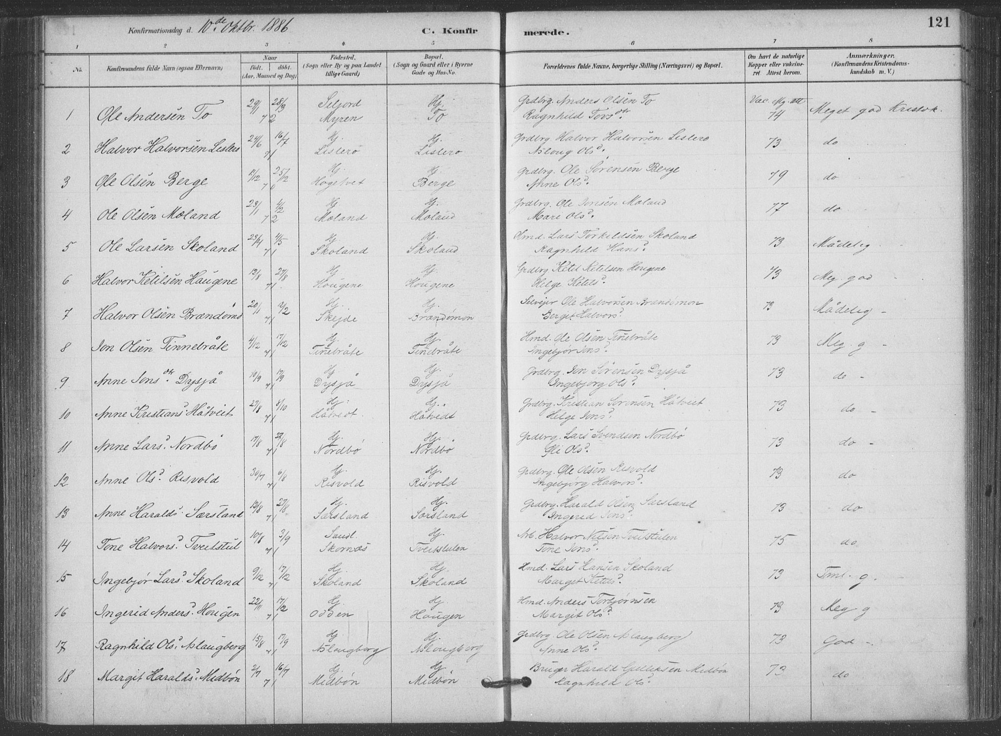 Hjartdal kirkebøker, SAKO/A-270/F/Fa/L0010: Parish register (official) no. I 10, 1880-1929, p. 121