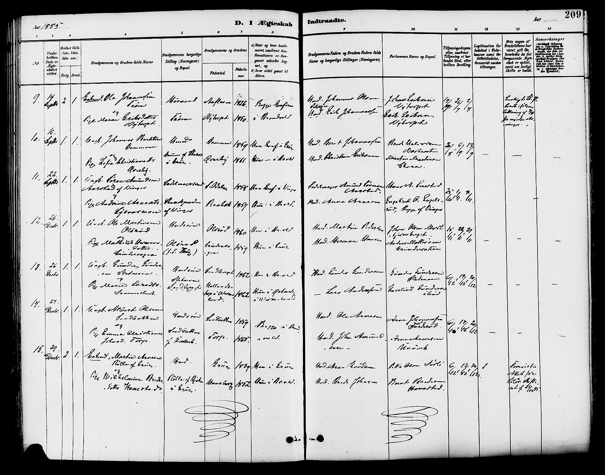 Brandval prestekontor, AV/SAH-PREST-034/H/Ha/Haa/L0002: Parish register (official) no. 2, 1880-1894, p. 209