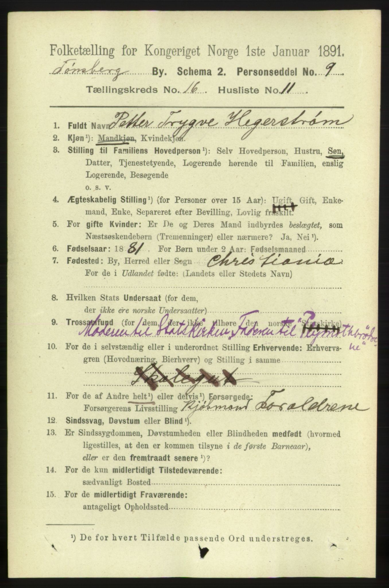 RA, 1891 census for 0705 Tønsberg, 1891, p. 4928