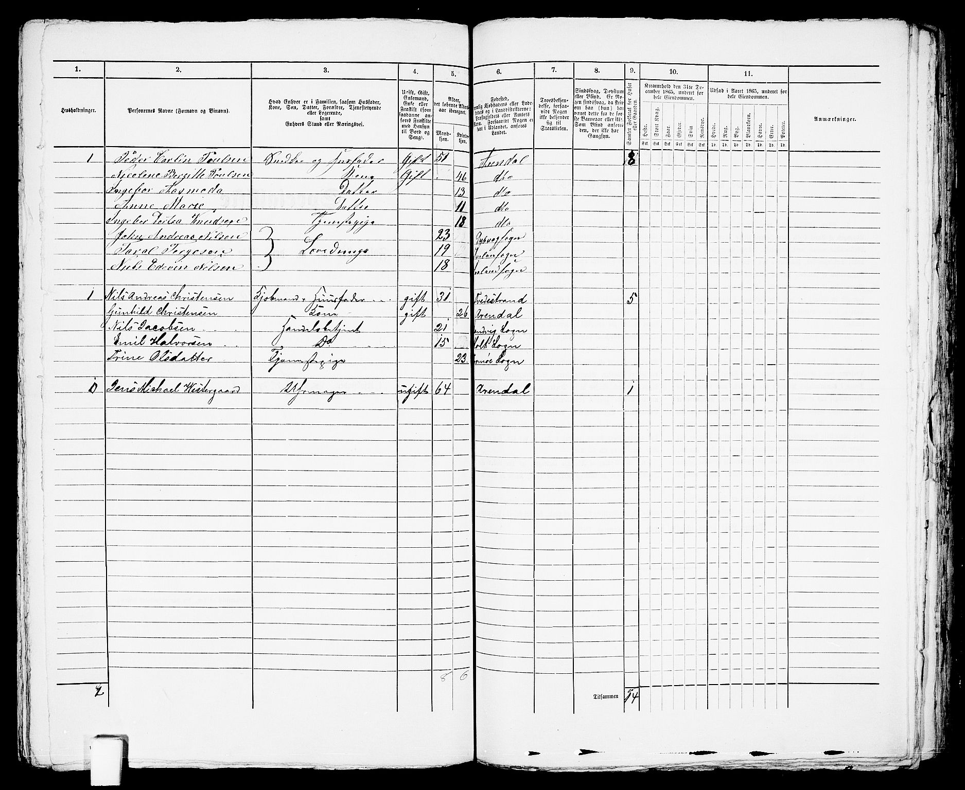 RA, 1865 census for Arendal, 1865, p. 246