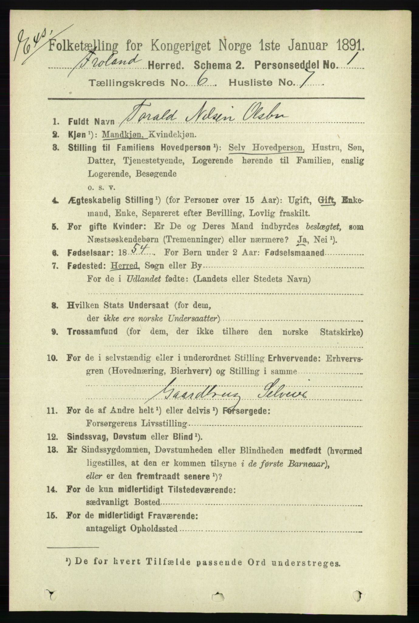 RA, Census 1891 for Nedenes amt: Gjenparter av personsedler for beslektede ektefeller, menn, 1891, p. 448