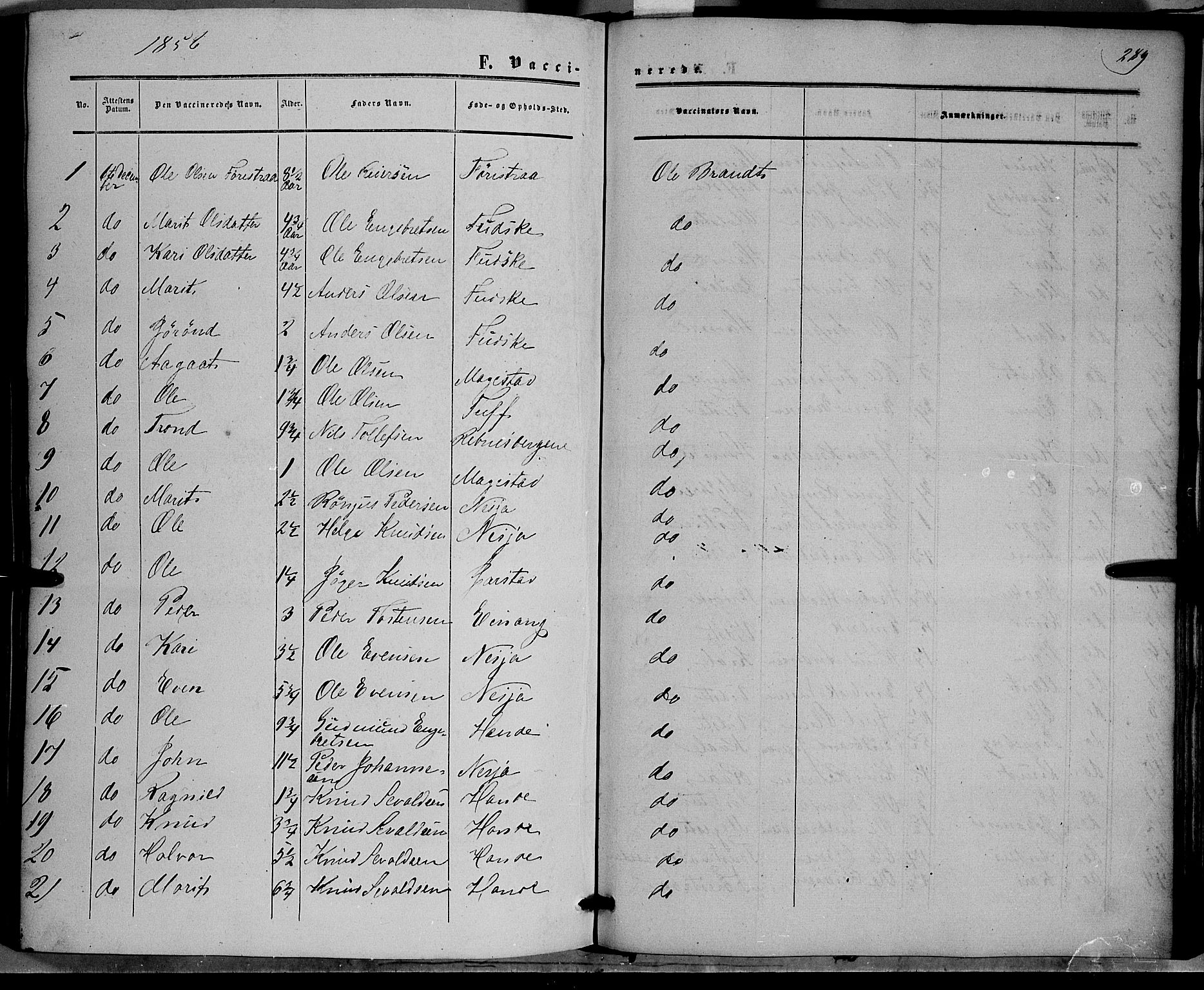 Vestre Slidre prestekontor, SAH/PREST-136/H/Ha/Haa/L0002: Parish register (official) no. 2, 1856-1864, p. 289