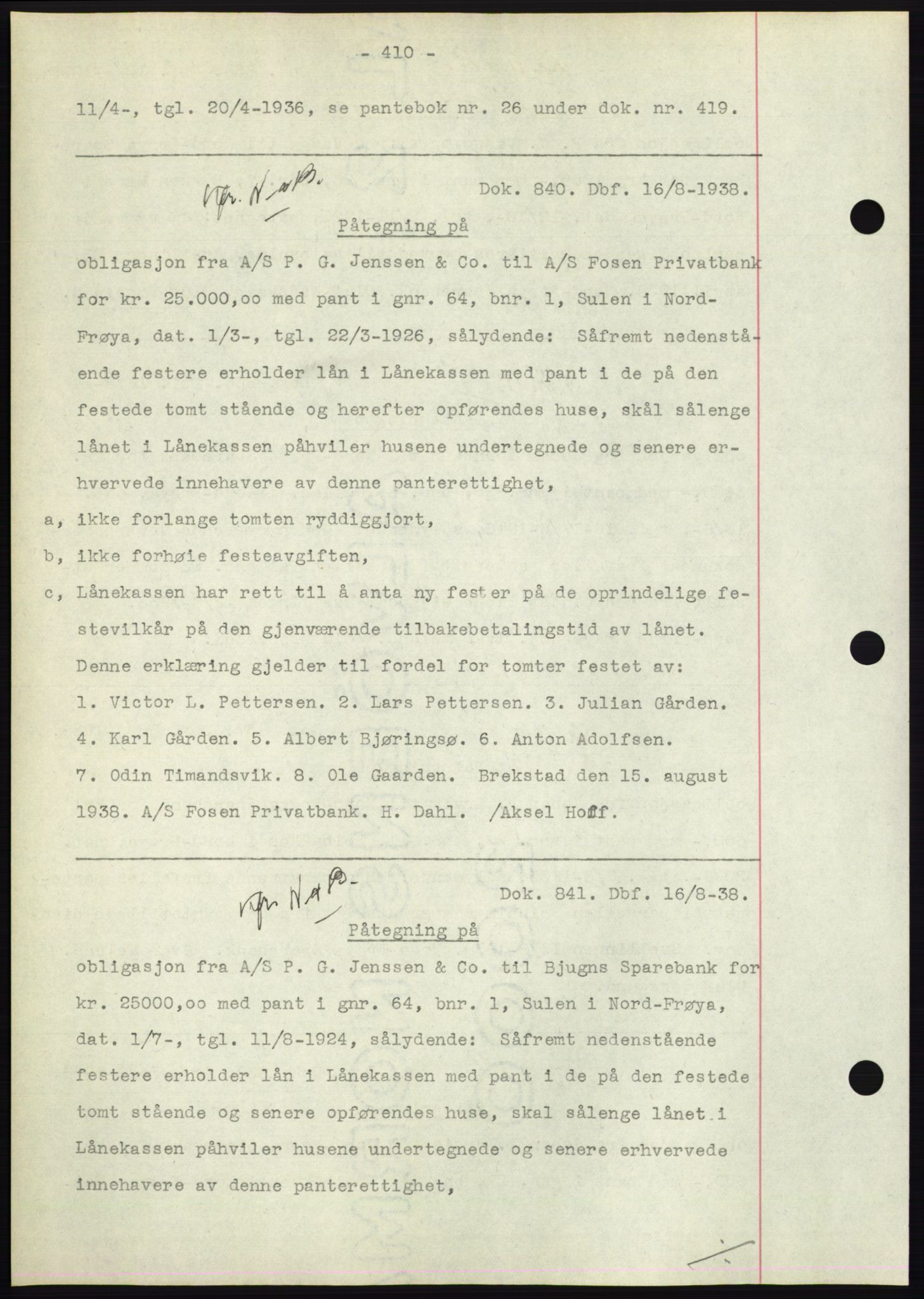 Hitra sorenskriveri, AV/SAT-A-0018/2/2C/2Ca: Mortgage book no. C1, 1936-1945, Diary no: : 840/1938